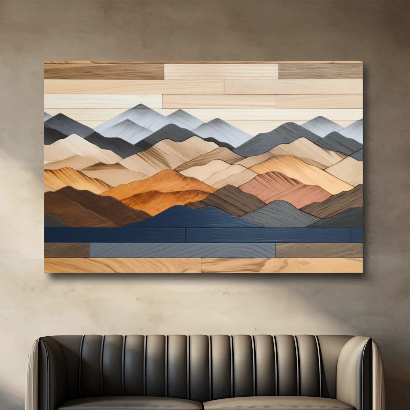 Rustic mountain wall art, layered wood piece effect