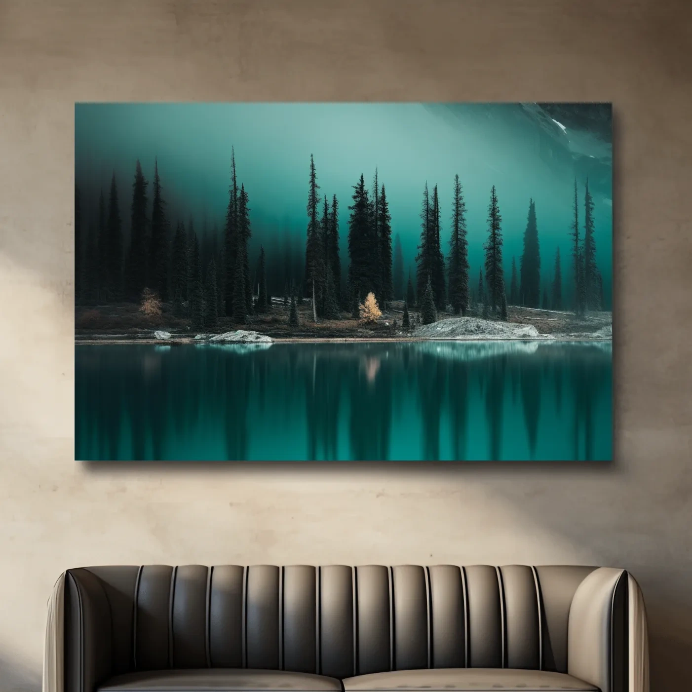 Misty Pine Forest Turquoise Alpine Lake - Serene Mountain Landscape Wall Art