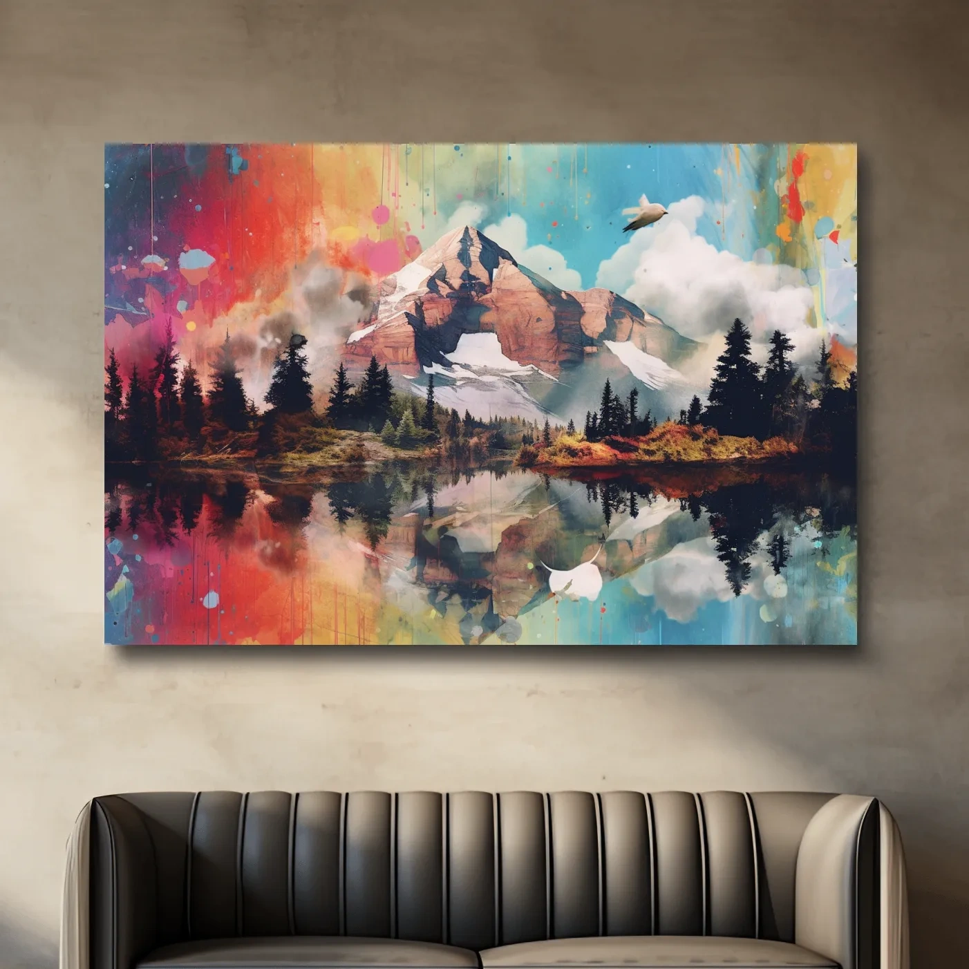 Colourful abstract mountain painting