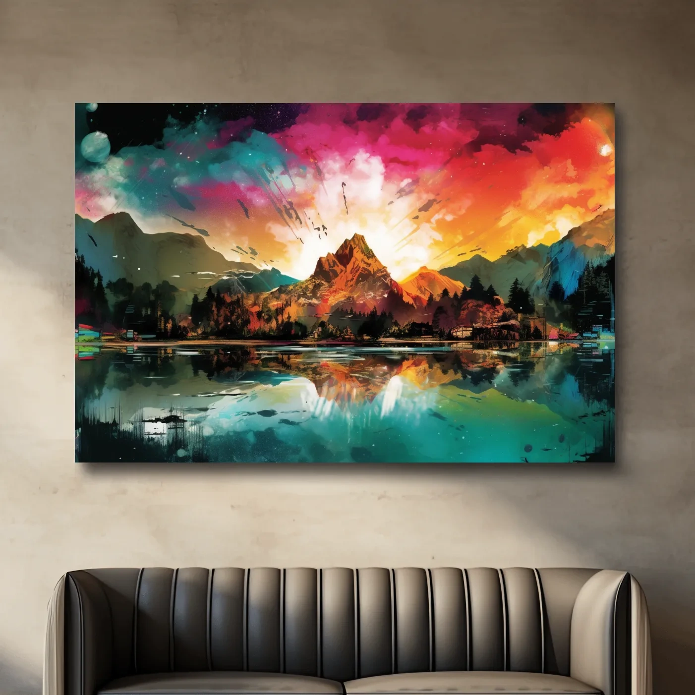 Colourful abstract mountain painting