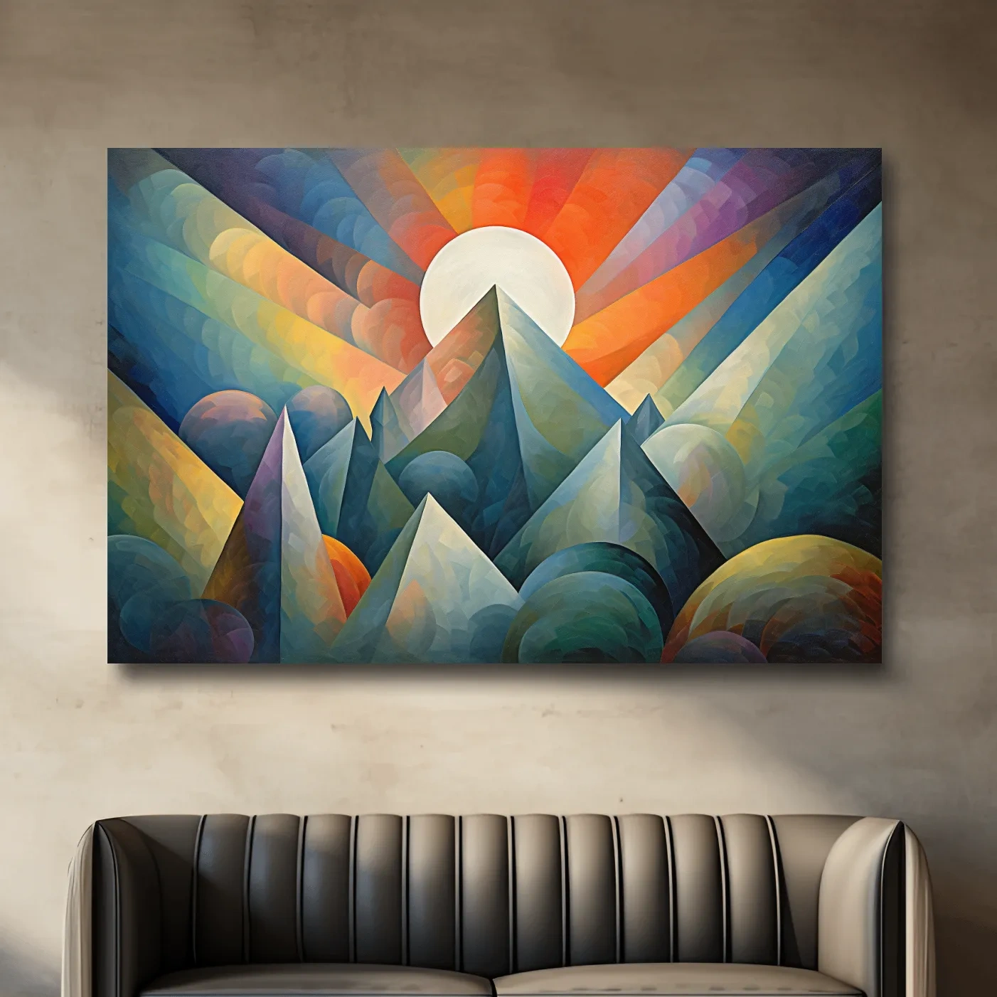 Vibrant Mountain Sunrise Painting - Abstract Alpine Landscape Wall Art