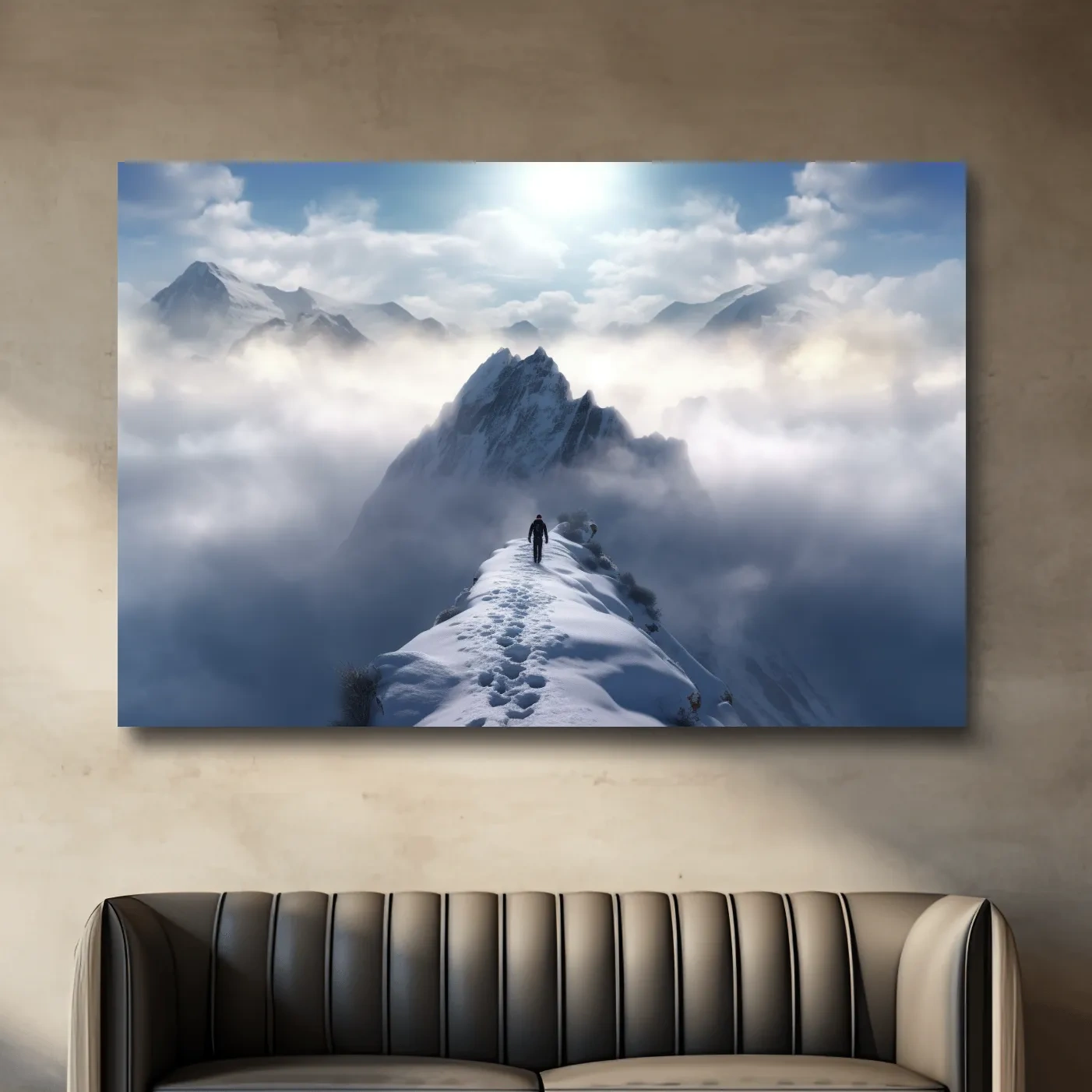 Photograph of a hike walking along a snowy ridgeline