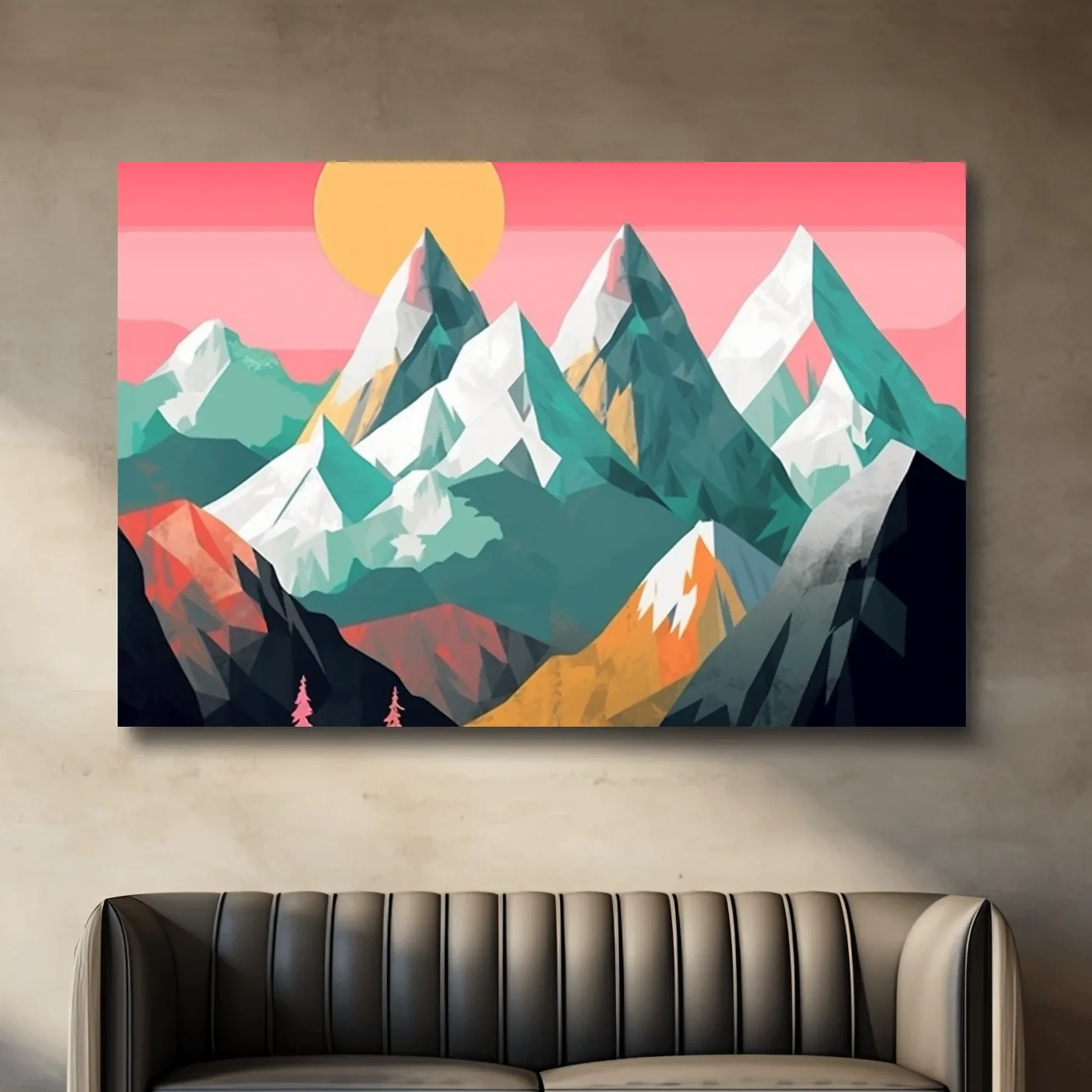 Simple 2d mountain art, colourful mountain ranges