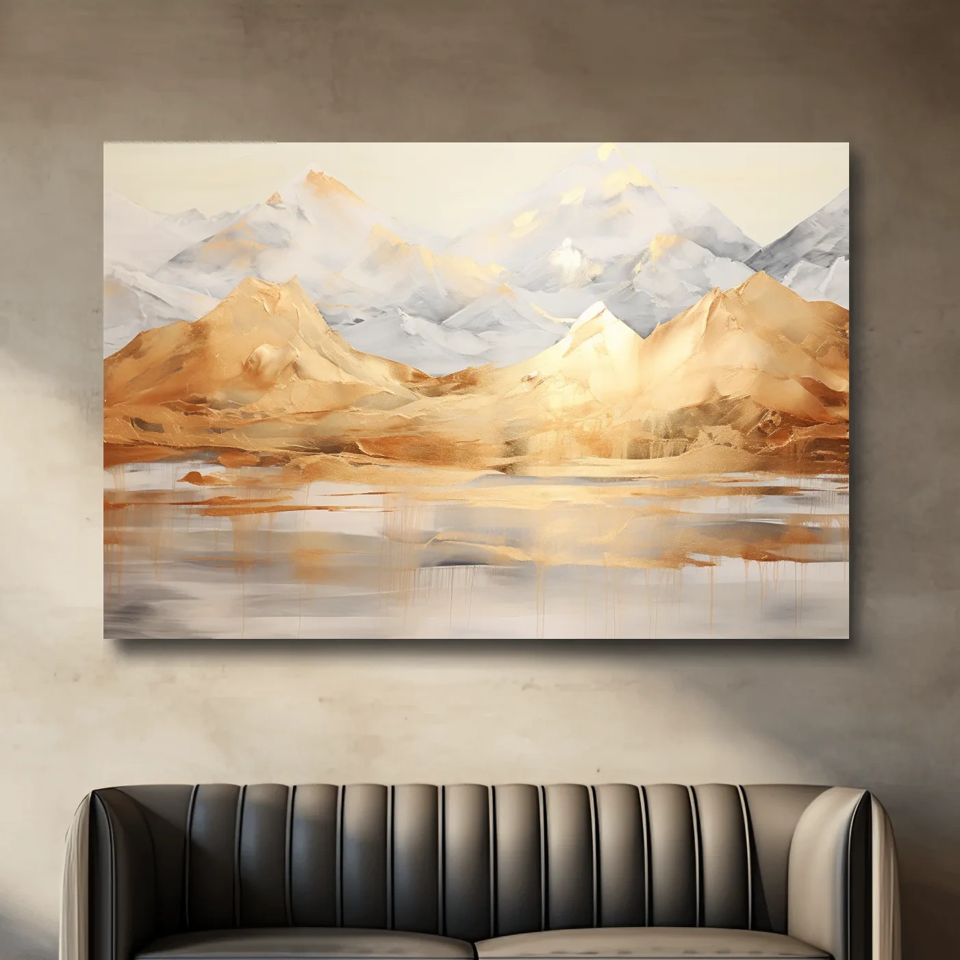 Abstract gold painting of a mountain landscape