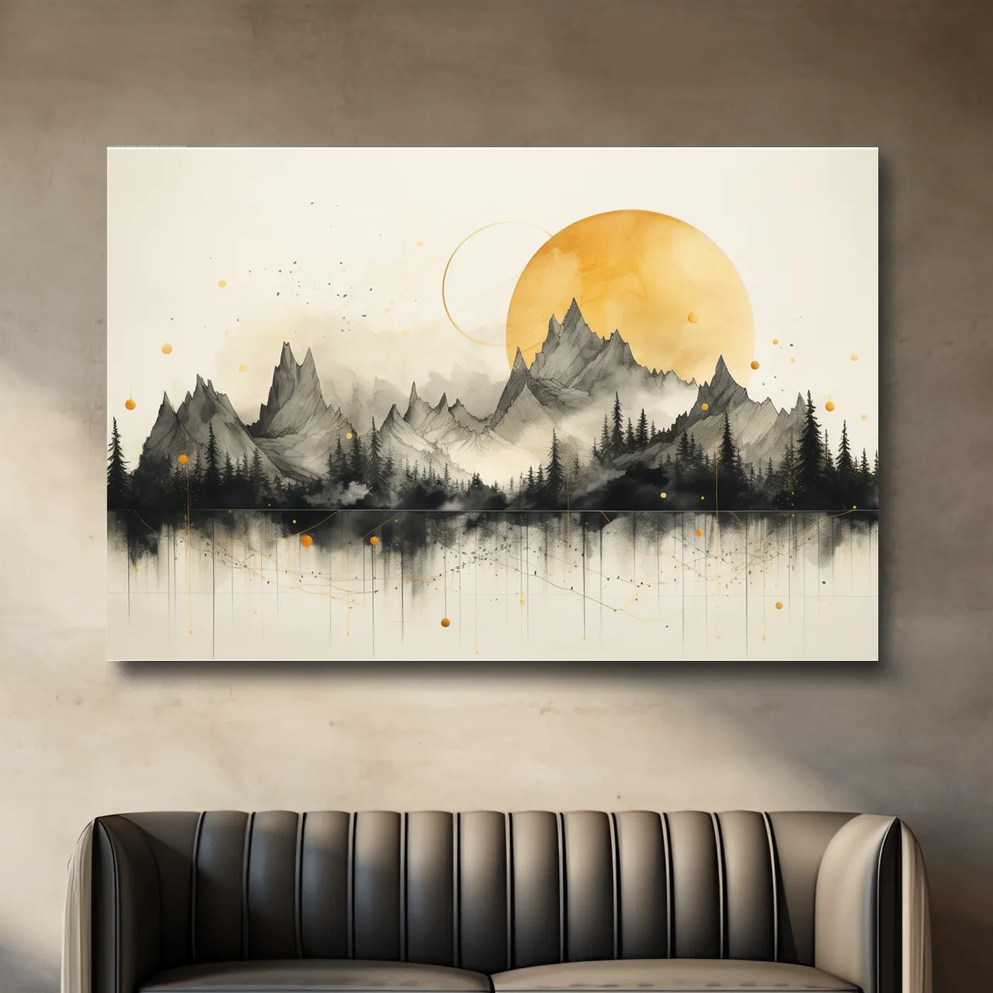 Drawing of jagged mountain peaks under the sun