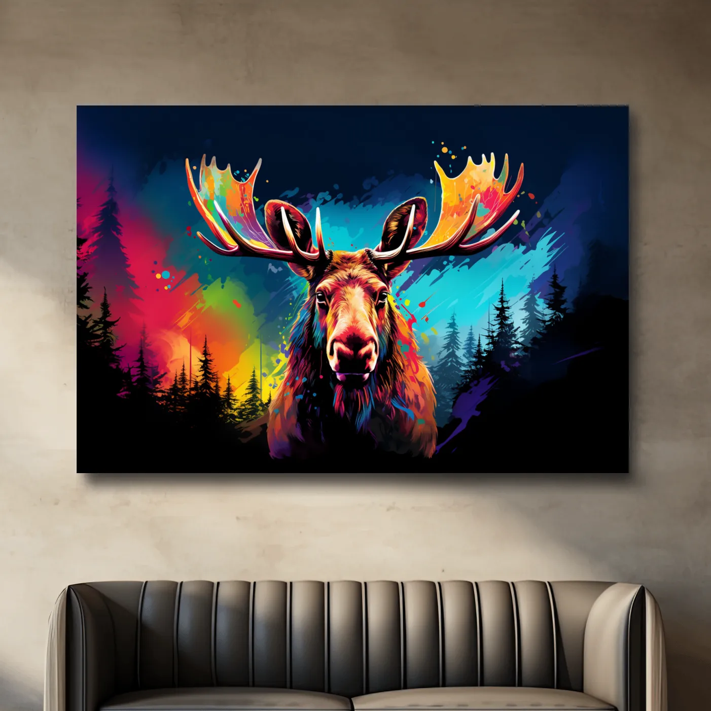 Colorful retro illustration of a moose head