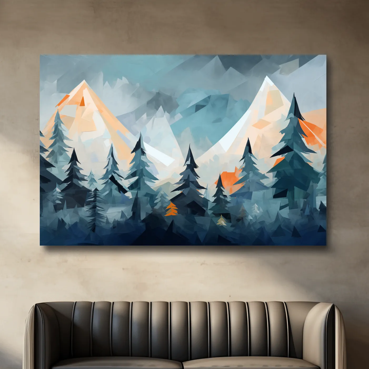 Minimal painting, alpine mountain treeline art