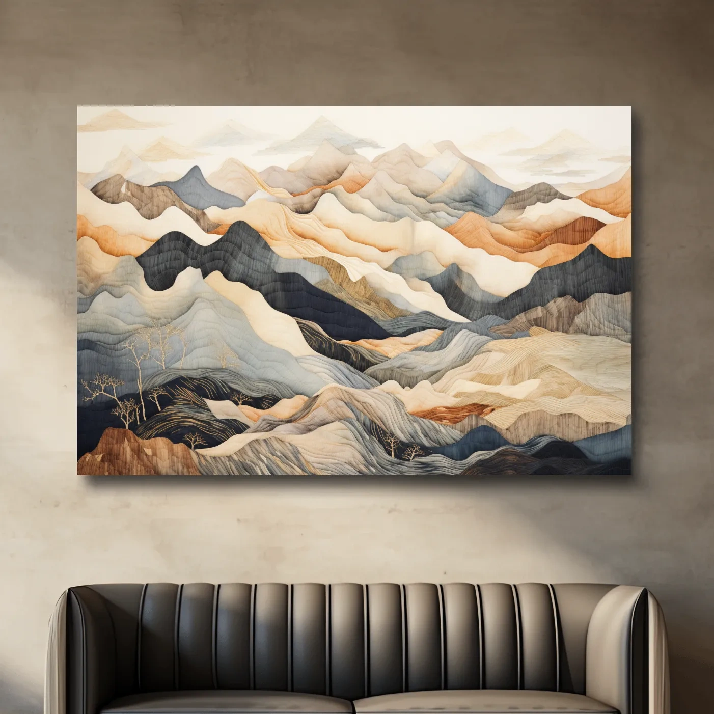 Layered Abstract Mountain Range Painting - Tapestry Style Wall Art