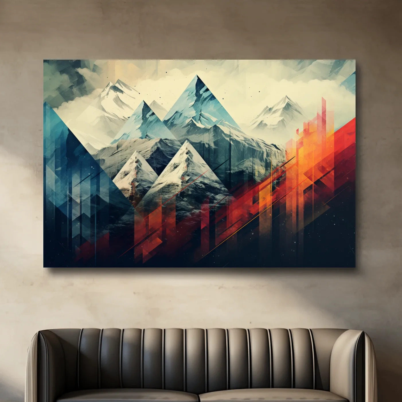 Colourful mountain art, bold geometric shapes