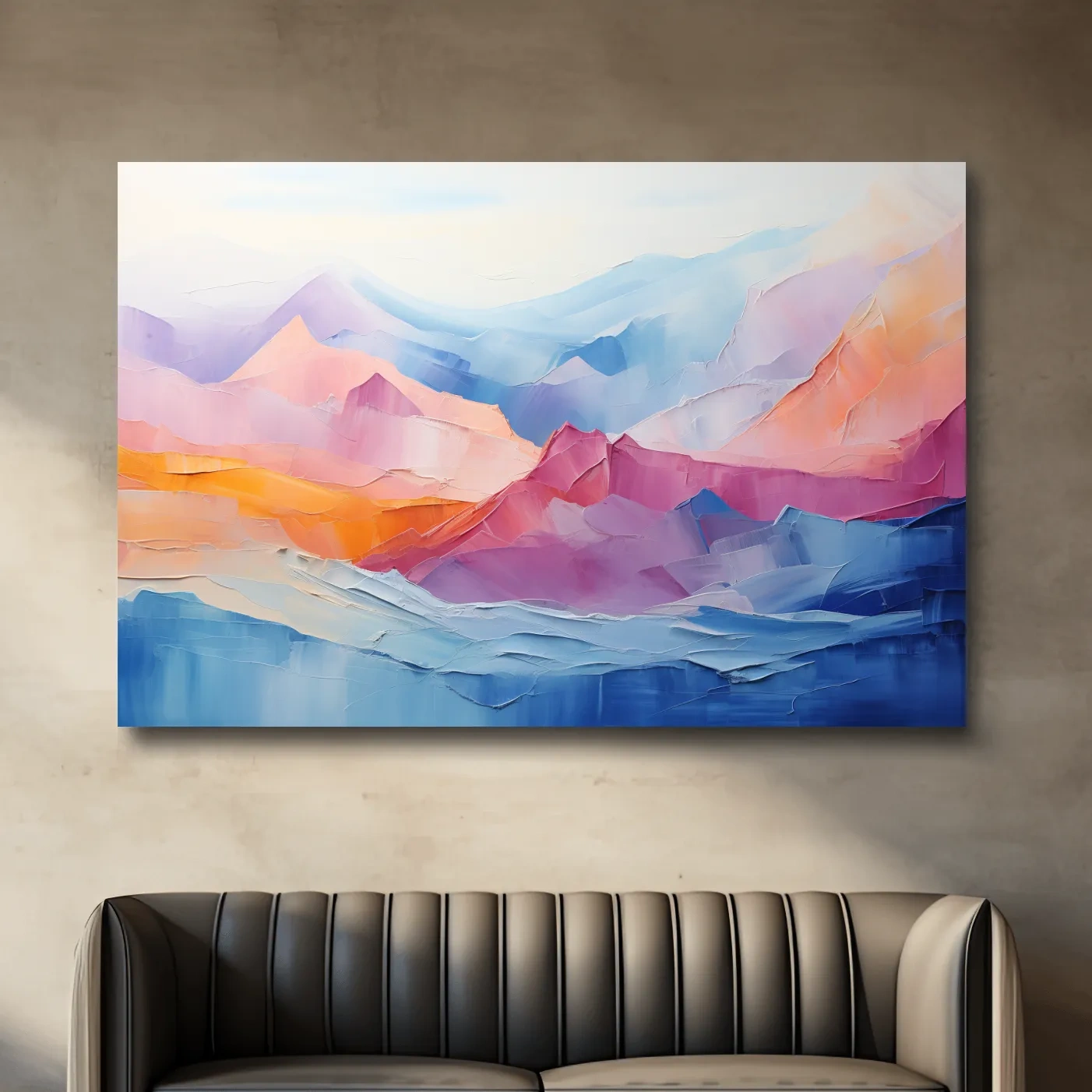 Abstract colourful oil painting representing mountains, canvas wall art