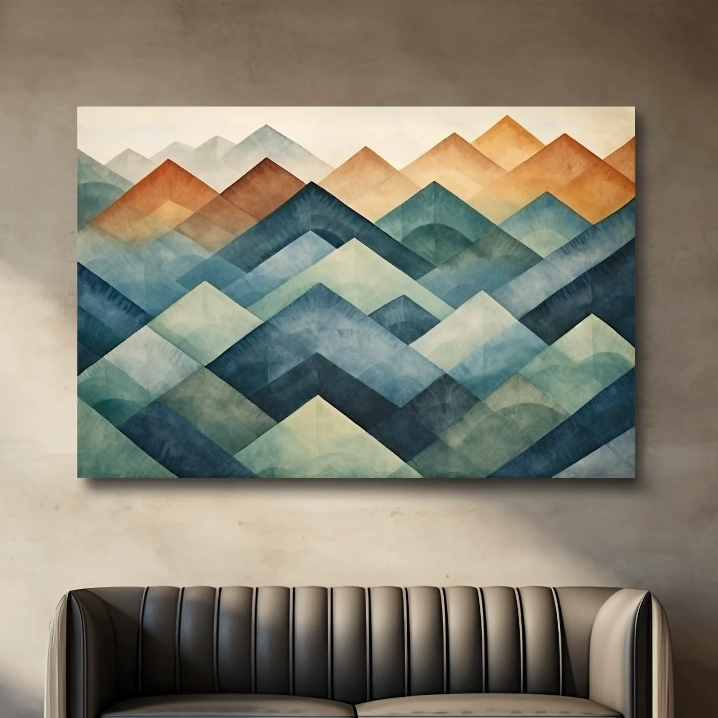 Geometric Watercolor Mountain Peaks - Abstract Landscape Wall Art