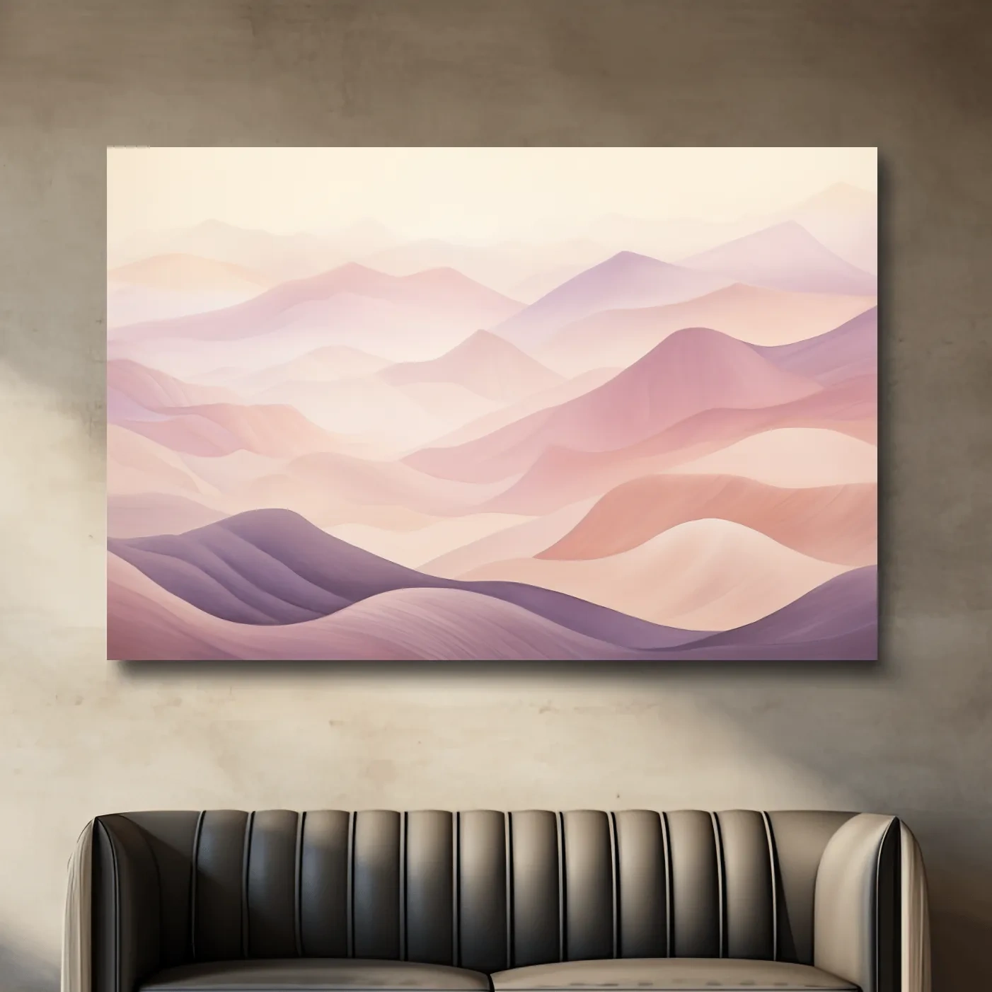 Soft and subtle purple pastel mountains in the fog artwork