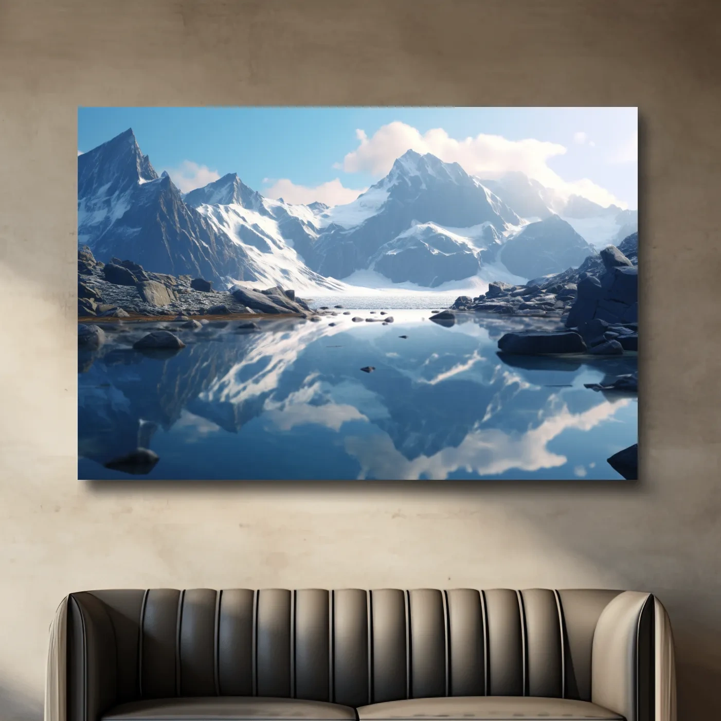 Photographic art of a glacial alpine lake