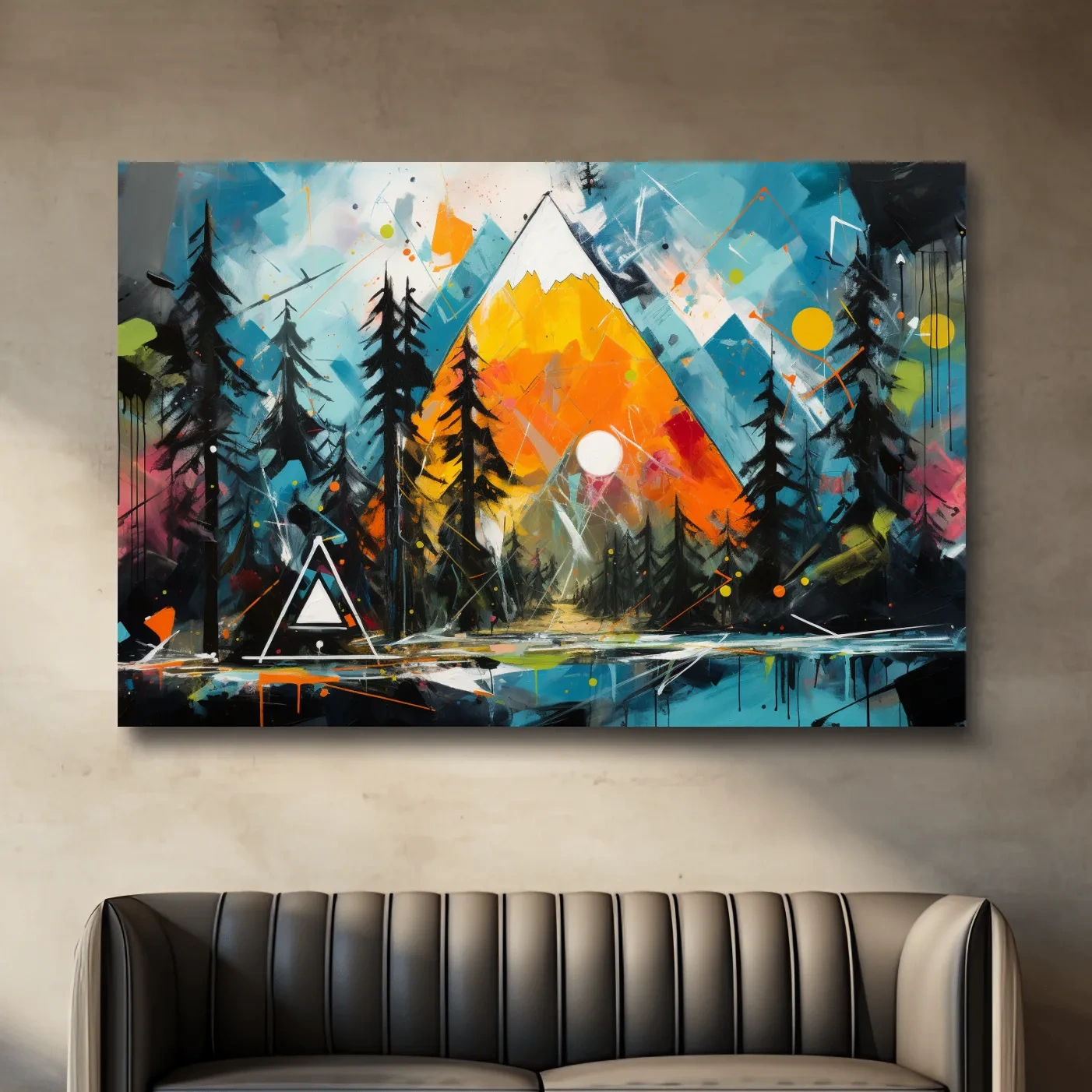 Colorful energetic style alpine mountain painting