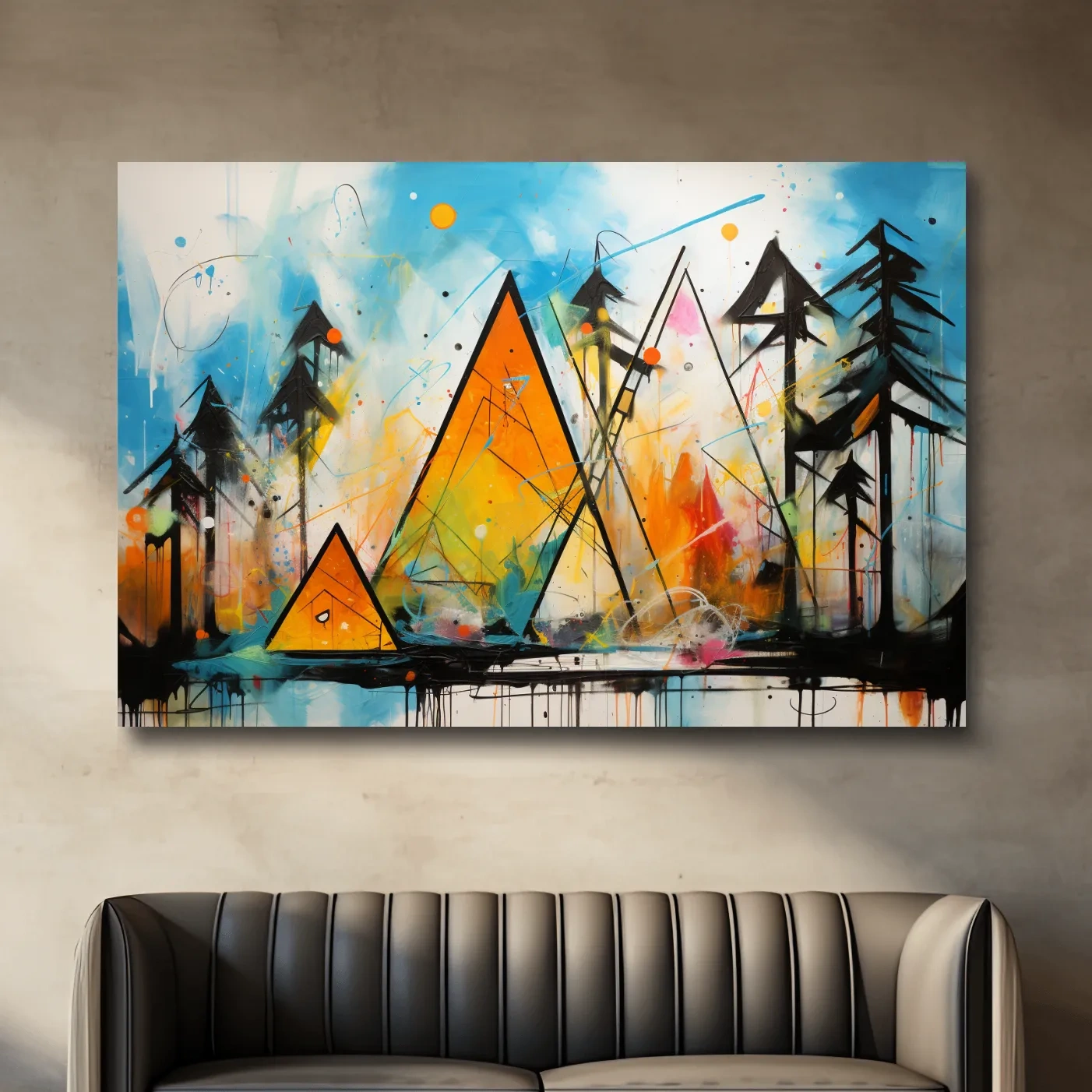 Abstract colourful mountain shapes, triangles forming mountains painting
