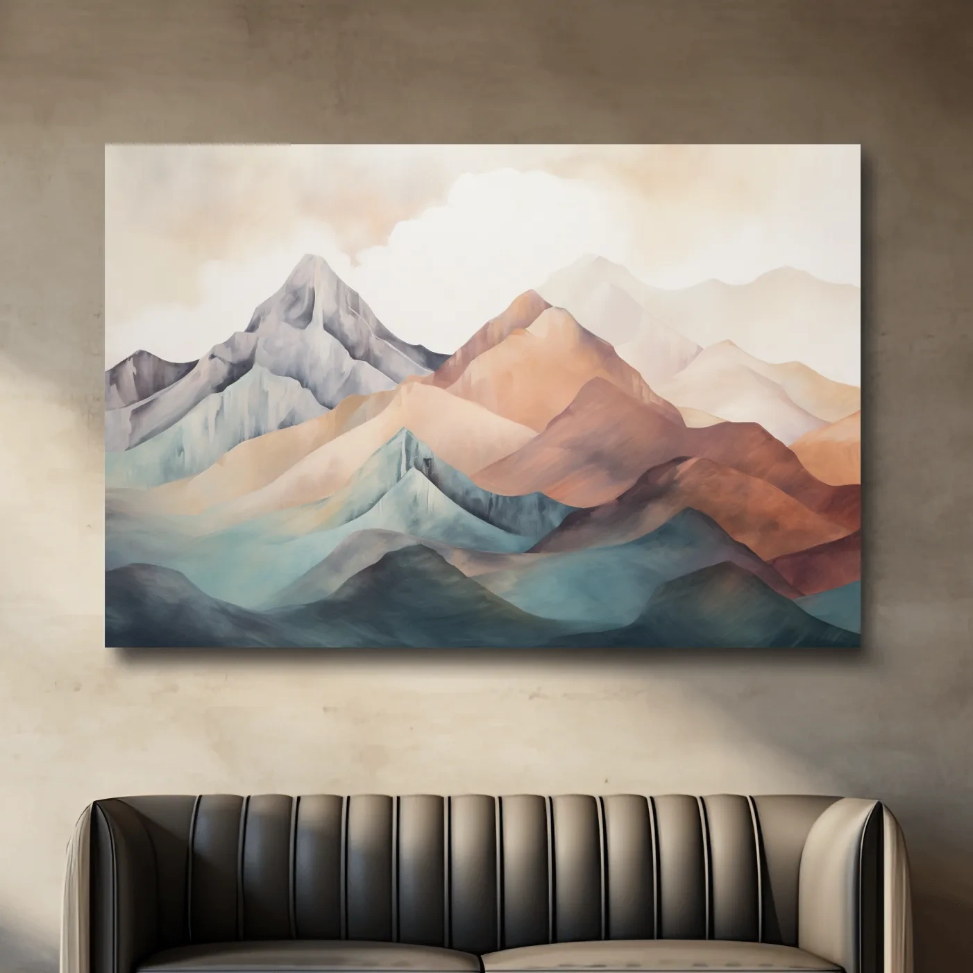 Subtle pastel painting of mountain ranges