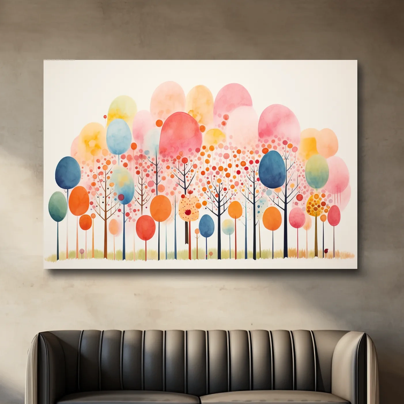 Whimsical Pastel Watercolor Forest Trees - Colorful Nature Wall Art