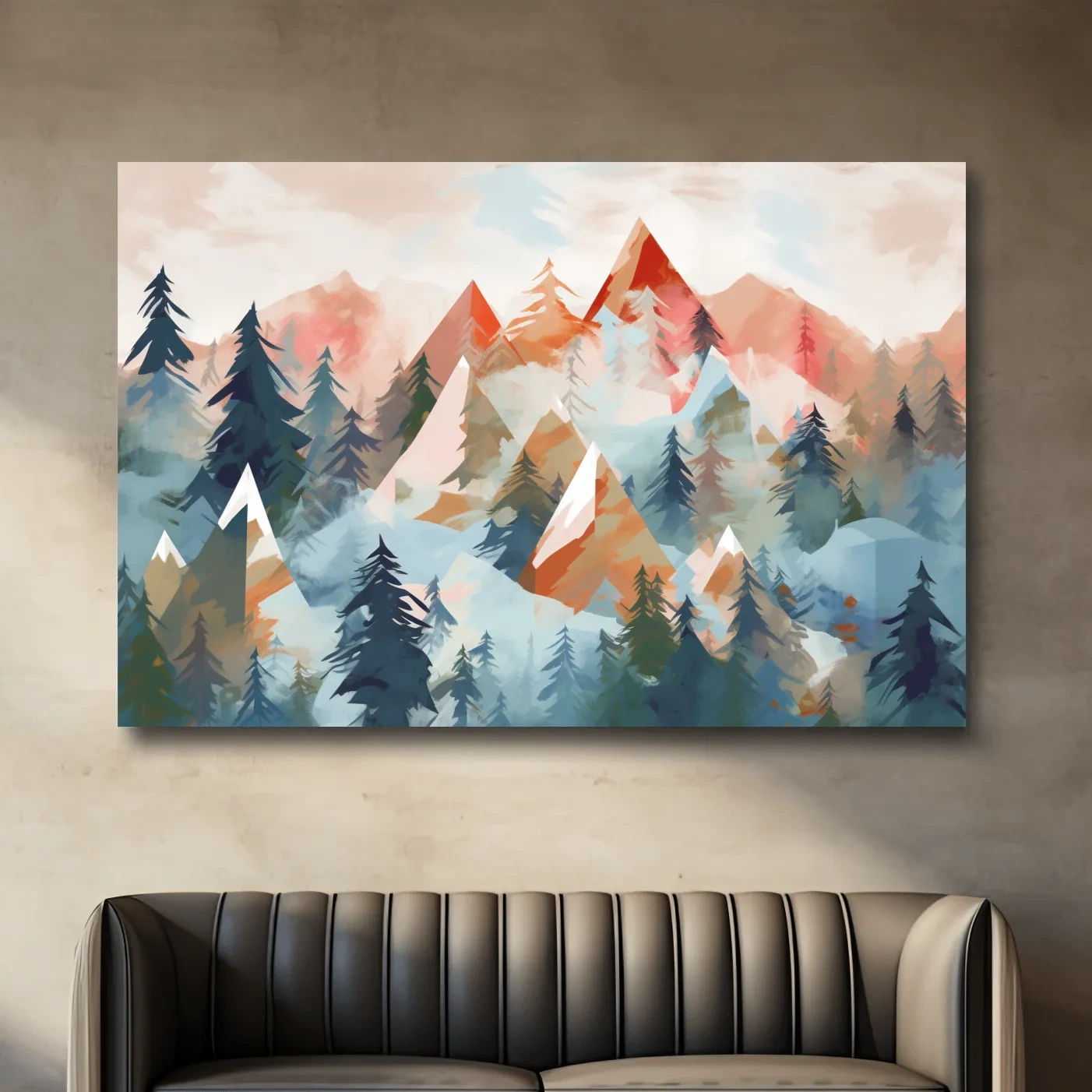 Pastel geometic alpine forest mountain painting