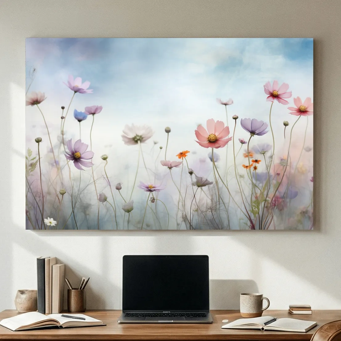 Dreamy Pastel Wildflower Meadow Painting - Soft Watercolor Floral Wall Art