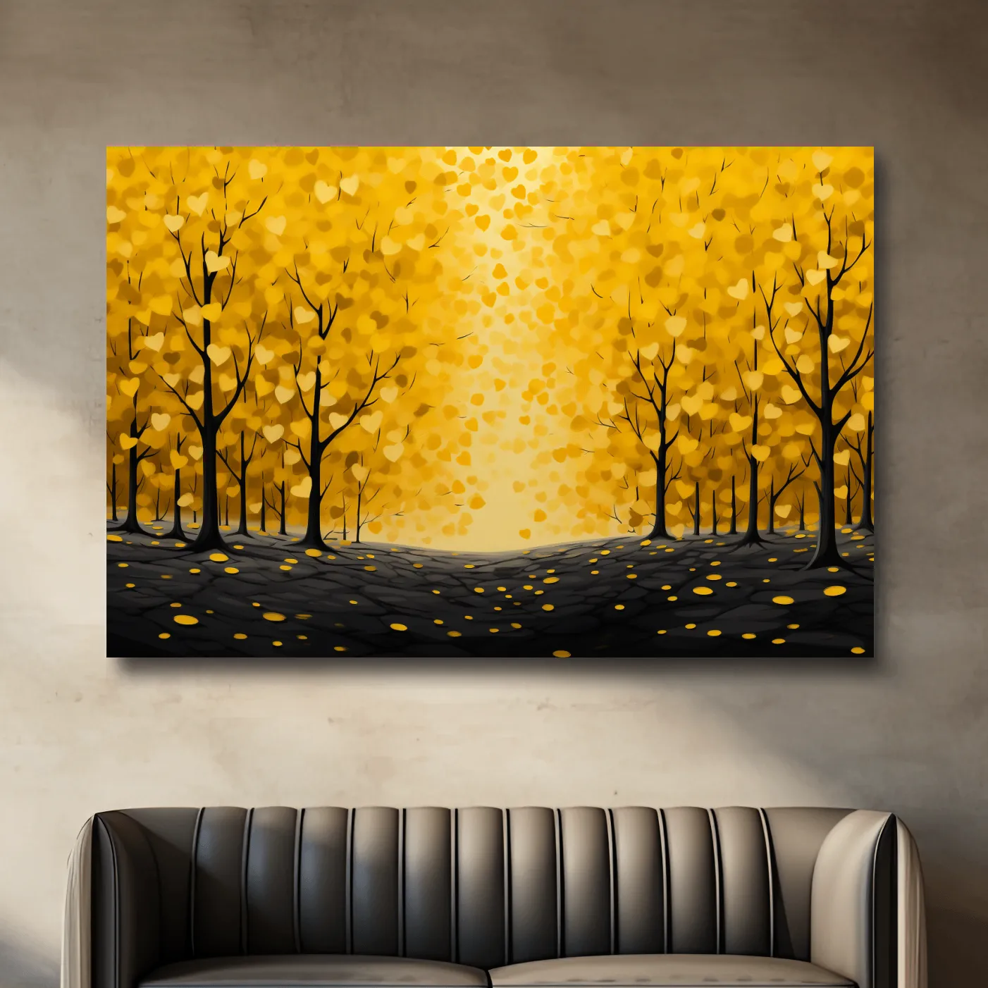 Autumn forest made from love heart leaves