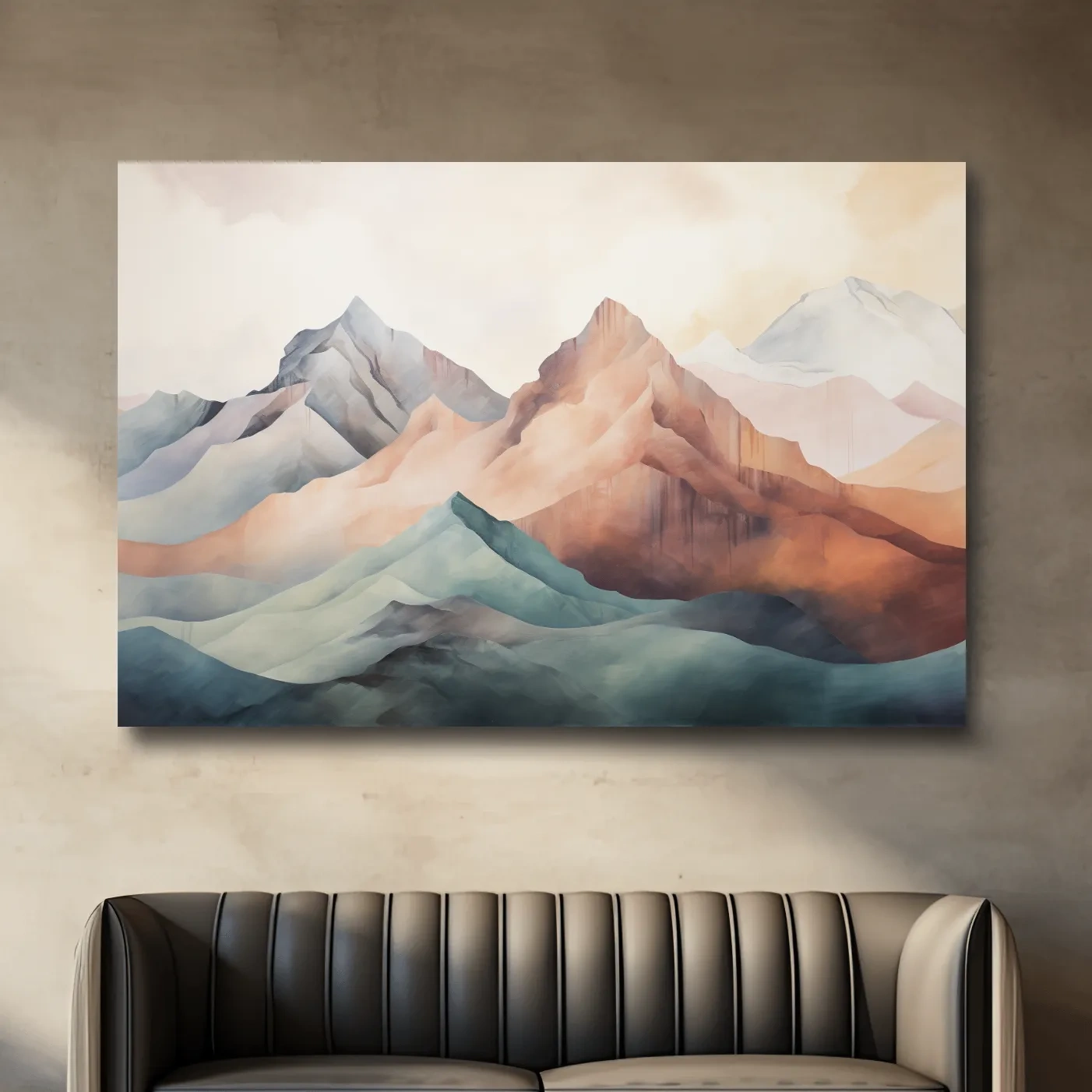 Subtle pastel mountain painting artwork on canvas