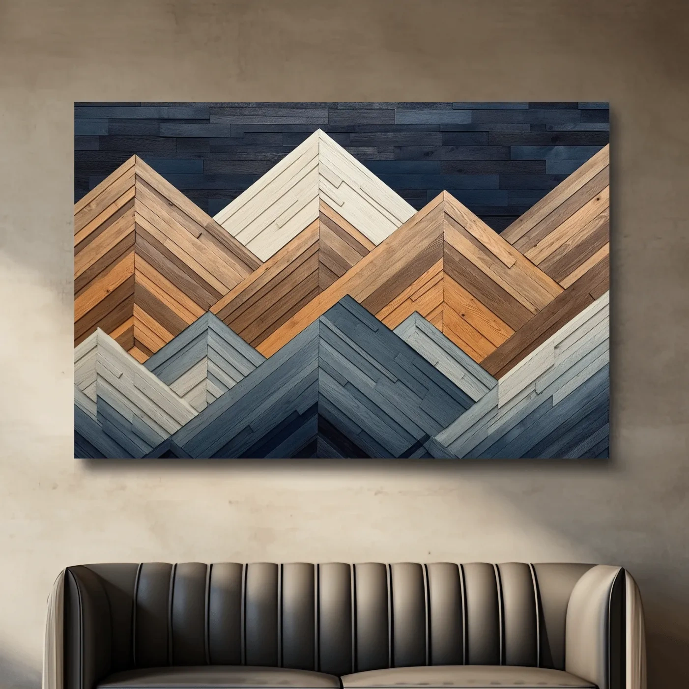 Geometric Wood Plank Mountains - Modern Rustic Canvas Wall Art