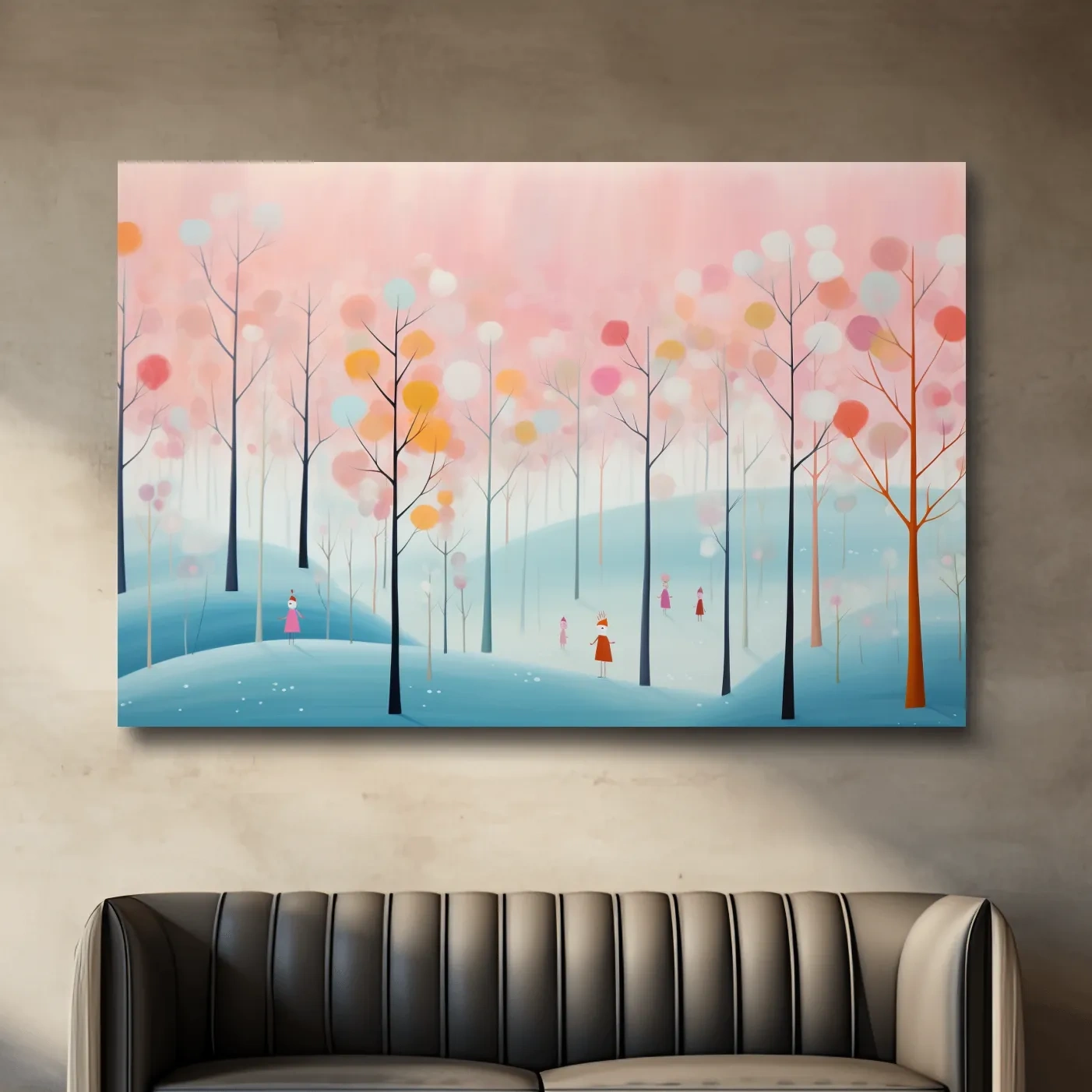Quirky illustration artwork of a pastel forest