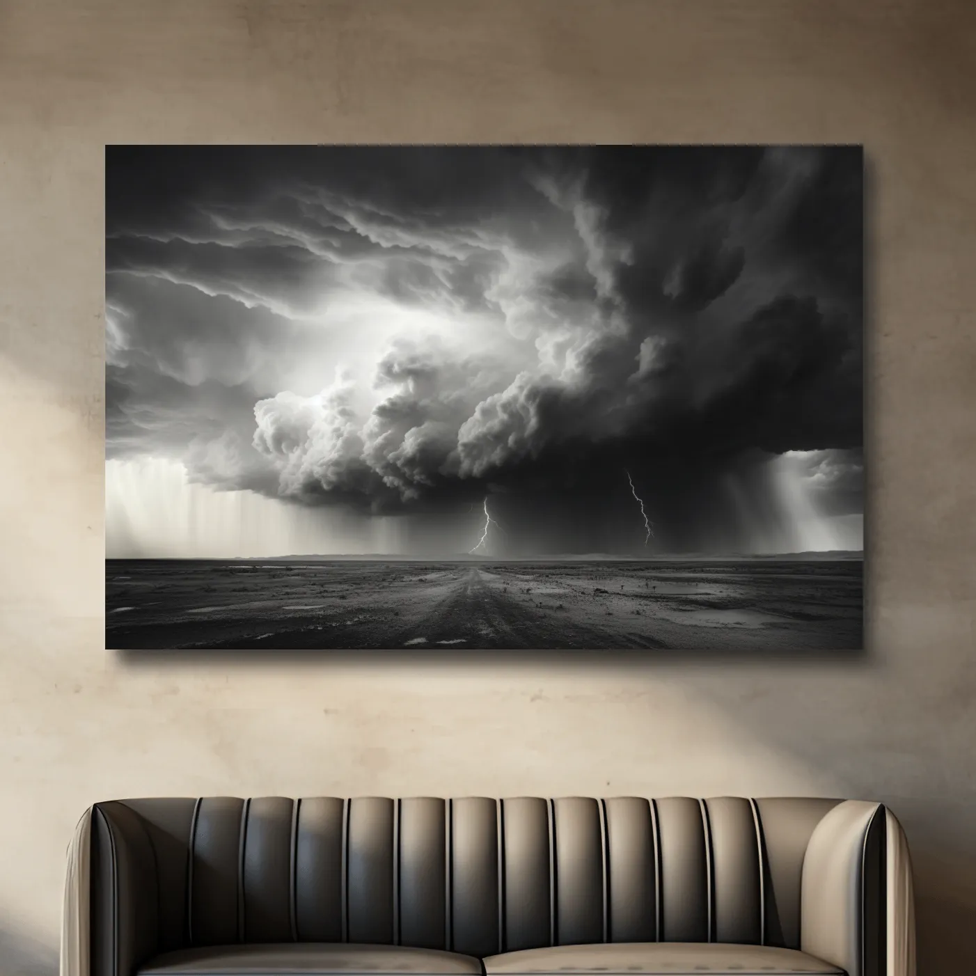 High contrast black and white photo of a lightning storm