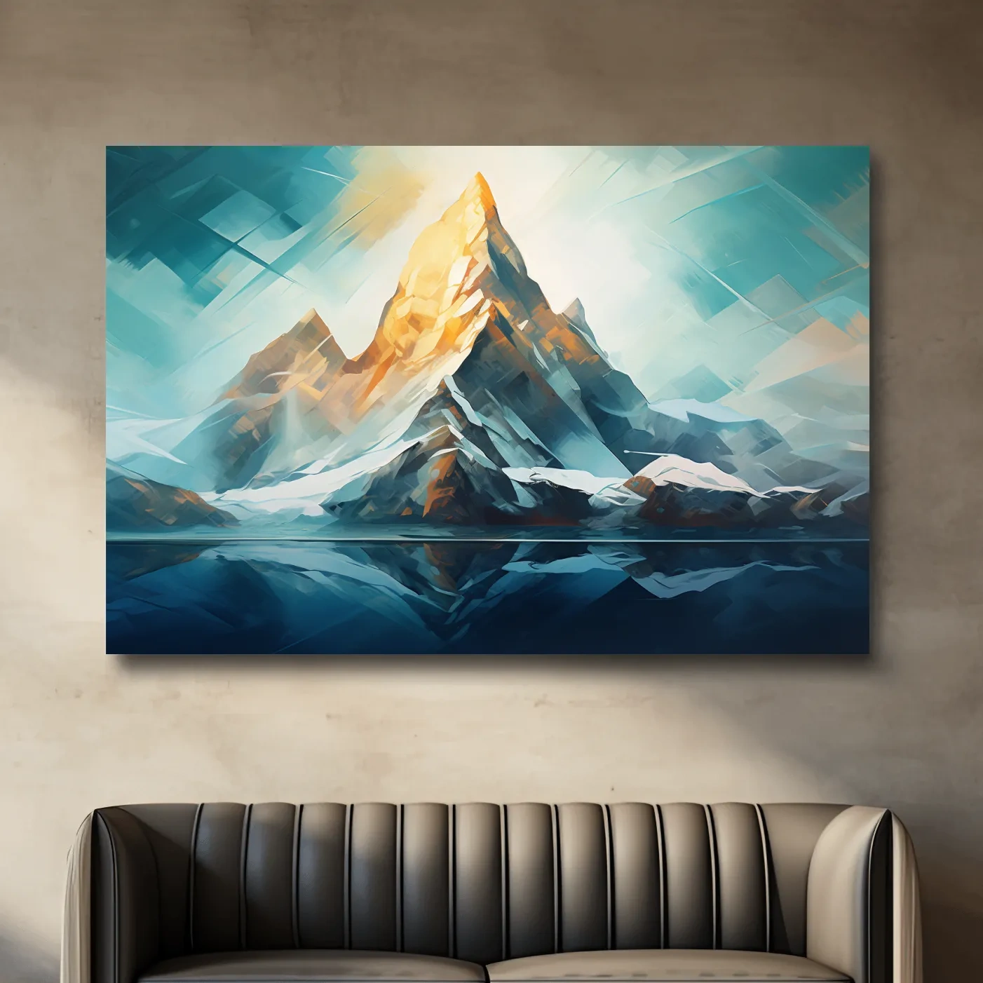 Vibrant glacier mountain art, palette knife style painting