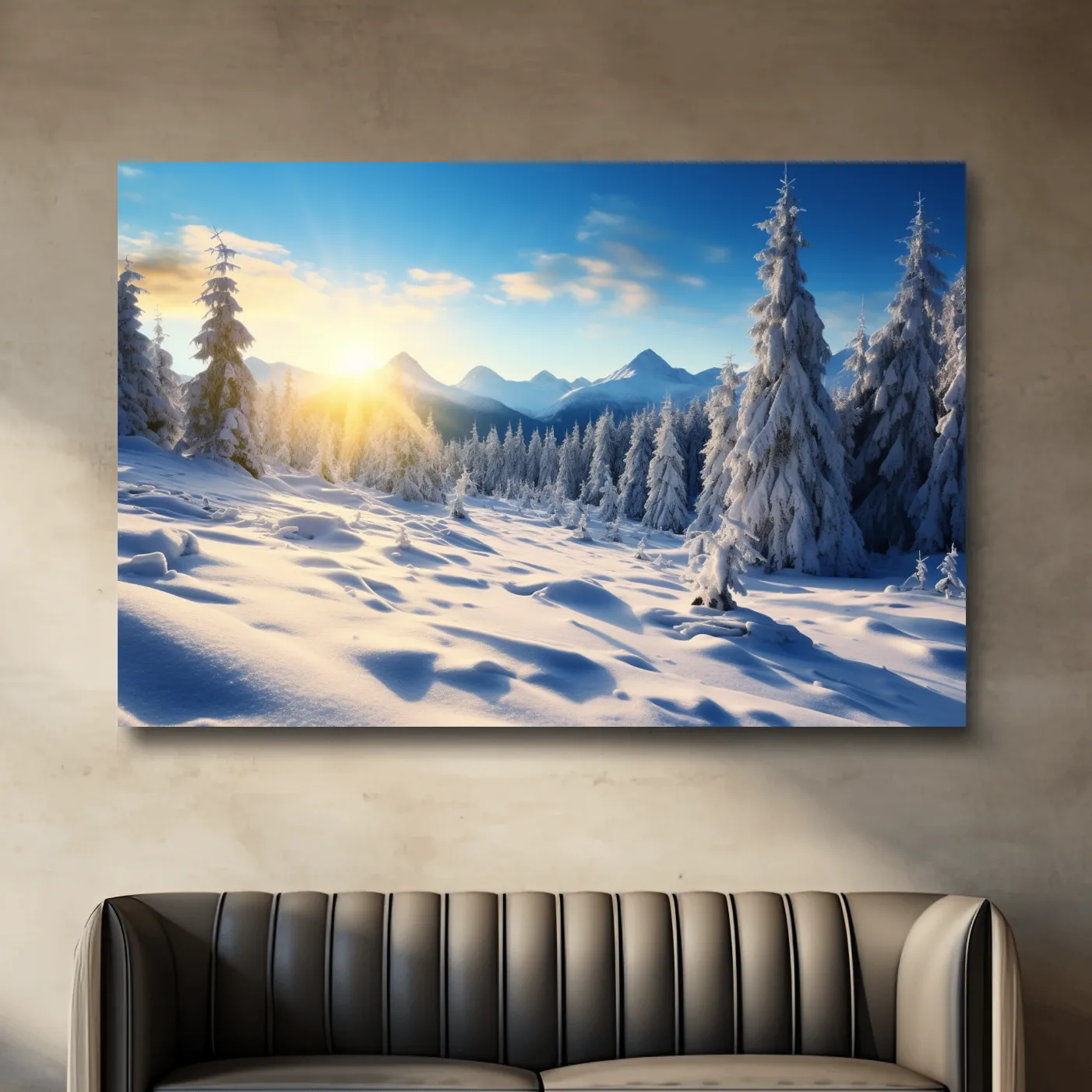 Sunshine on the alpine snow forest, photography art