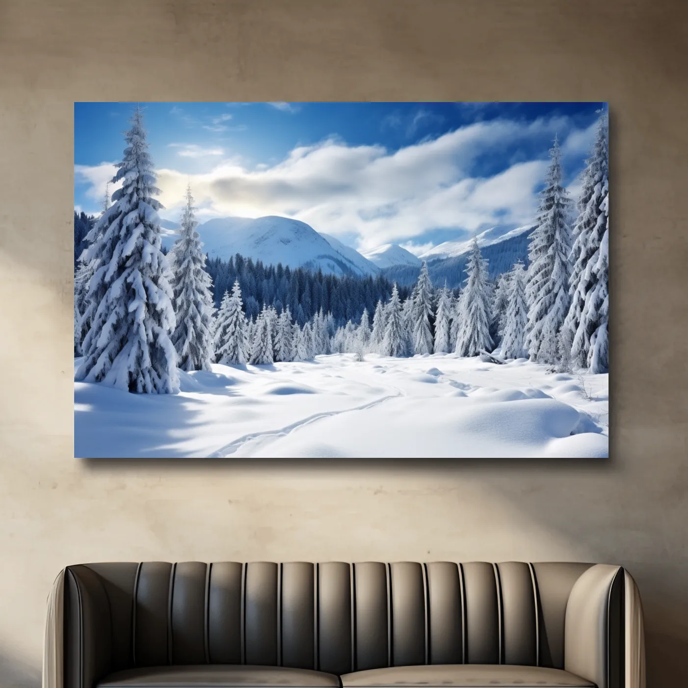 Snowy Alpine Mountain Forest Landscape - Winter Wilderness Photographic Wall Art