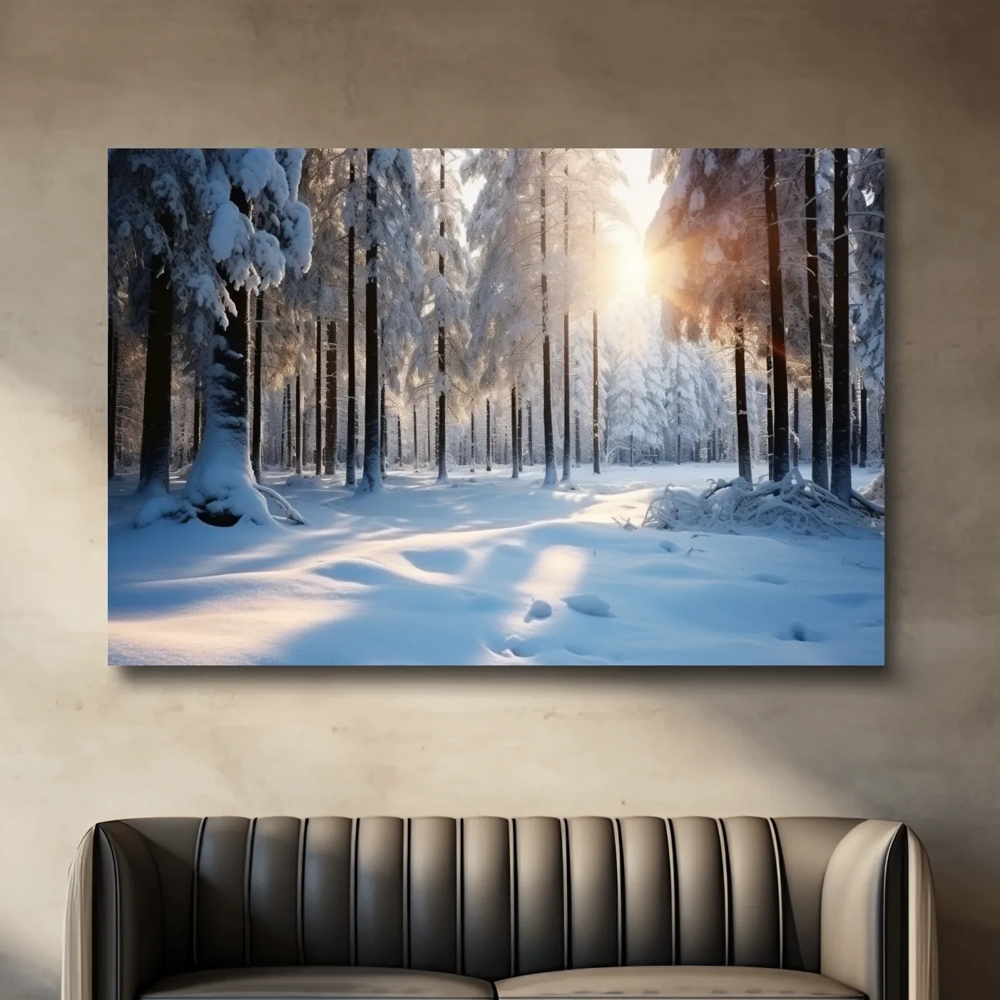 Sunny snowy forest floor, photographic art