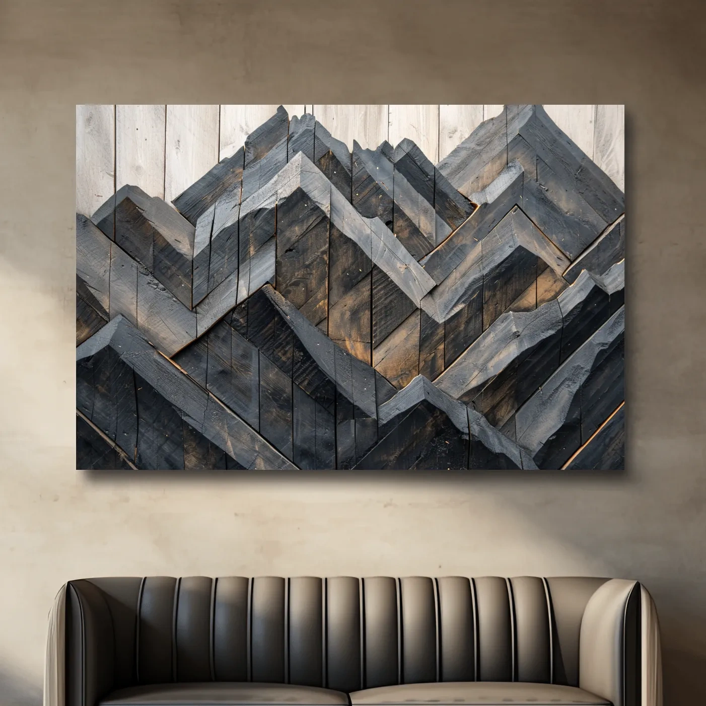 Geometric Wood Mountain Mosaic - Modern Rustic Landscape Wall Art