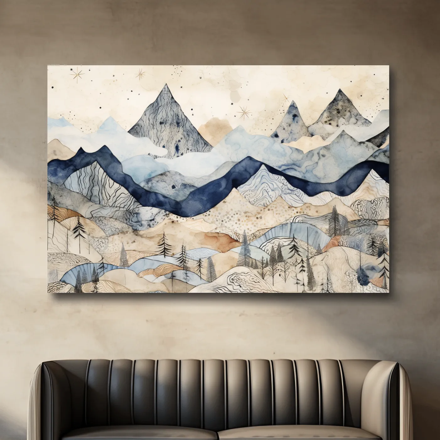Patchwork Watercolor Mountain Range - Modern Alpine Landscape Wall Art