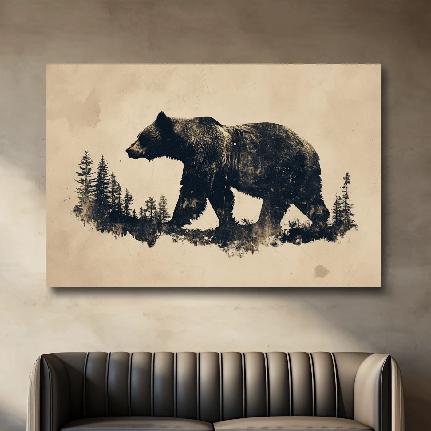 Grizzly bear artwork print, vintage style silhouette