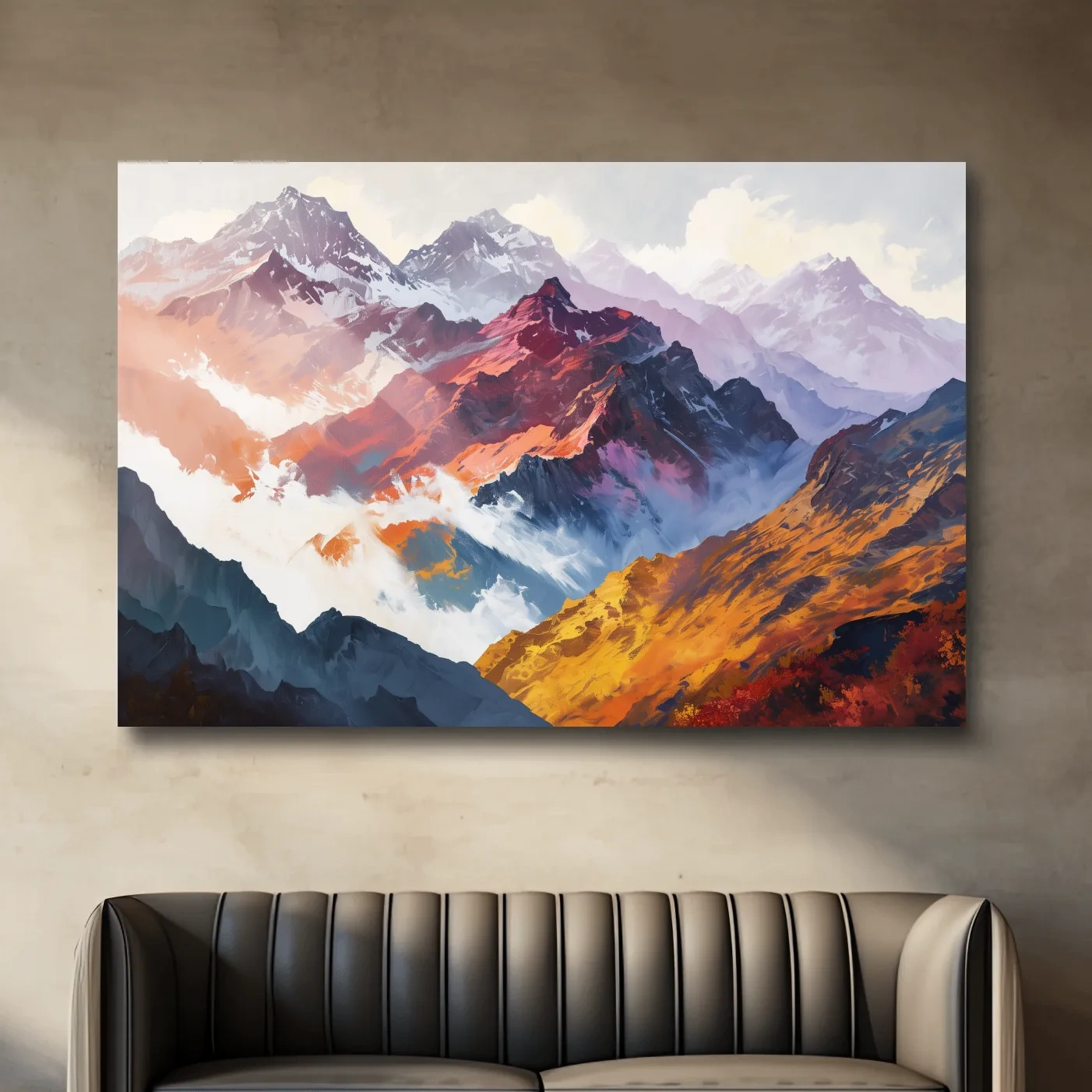 Impressionism style painting, abstract mountain ranges in fall
