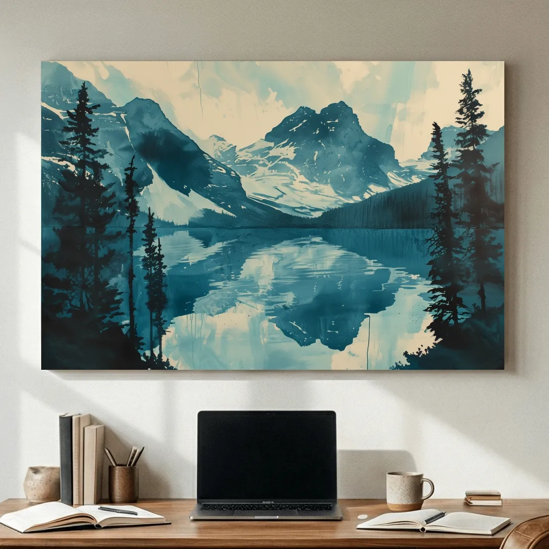 Rocky Mountains Alpine Lake Reflection - Watercolor Mountain Artwork