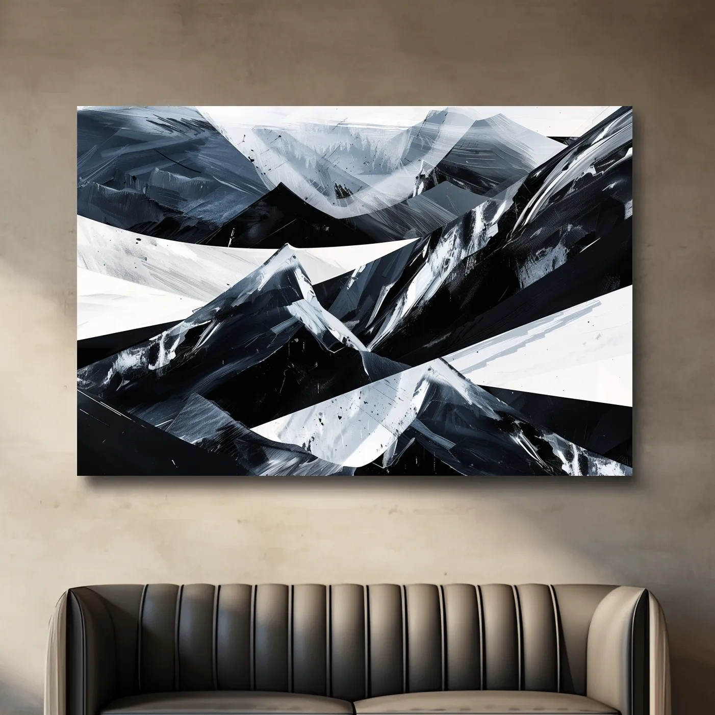 Modern abstract black and white mountain wall art painting
