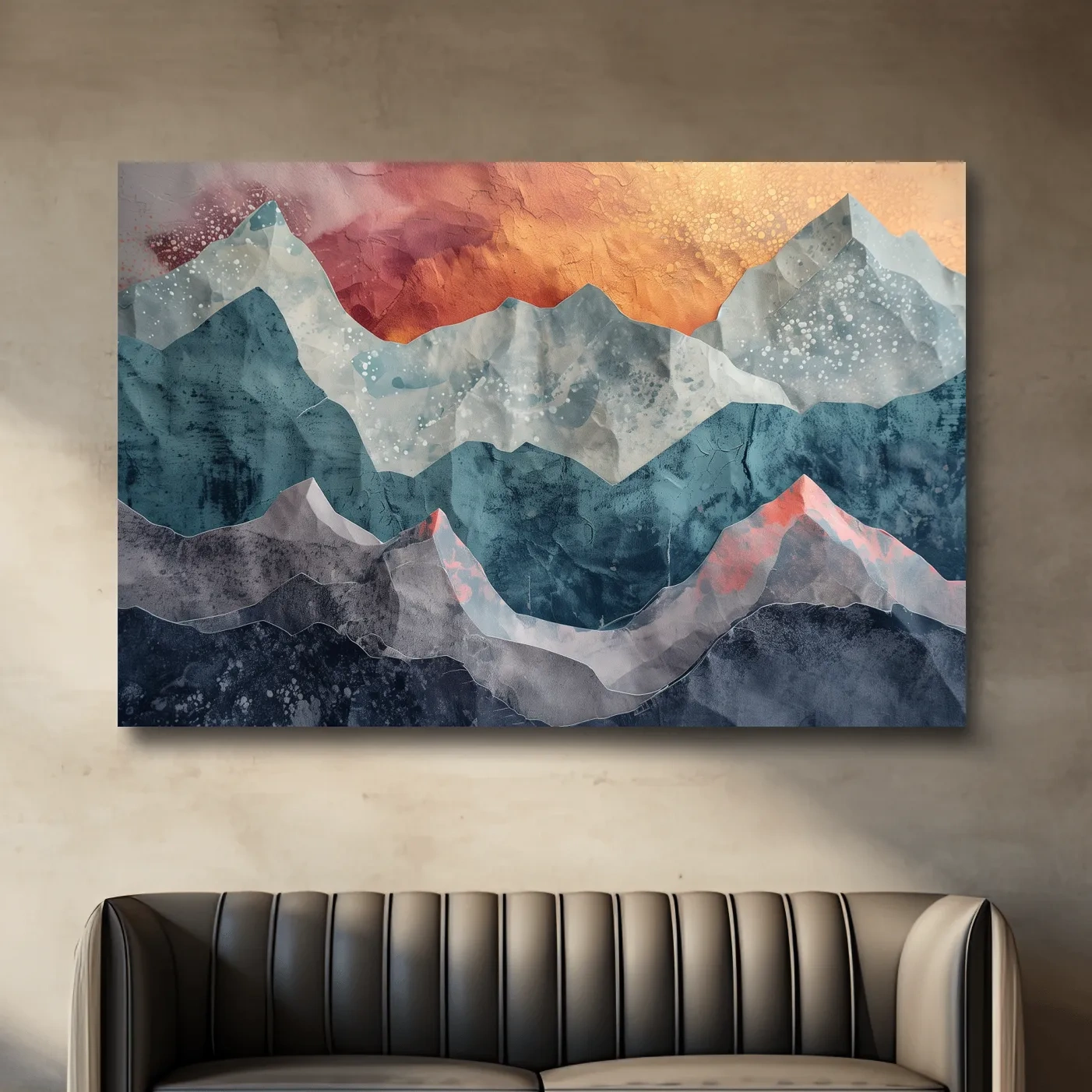 Layered Abstract Mountain Range Sunset - Modern 3D Mixed Media Landscape Wall Art