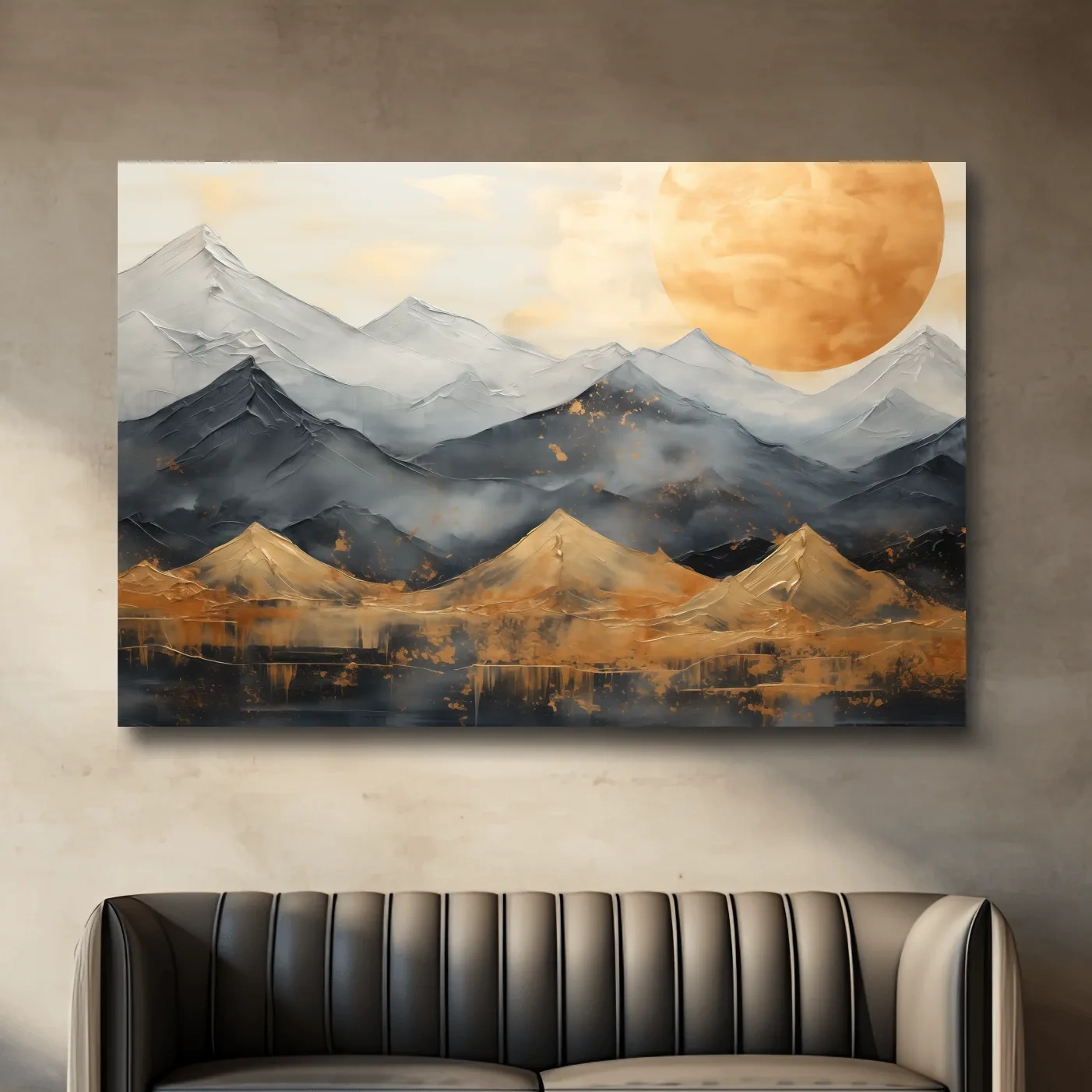 Gold Leaf Style Abstract Mountain Range Sunset - Modern Landscape Wall Art