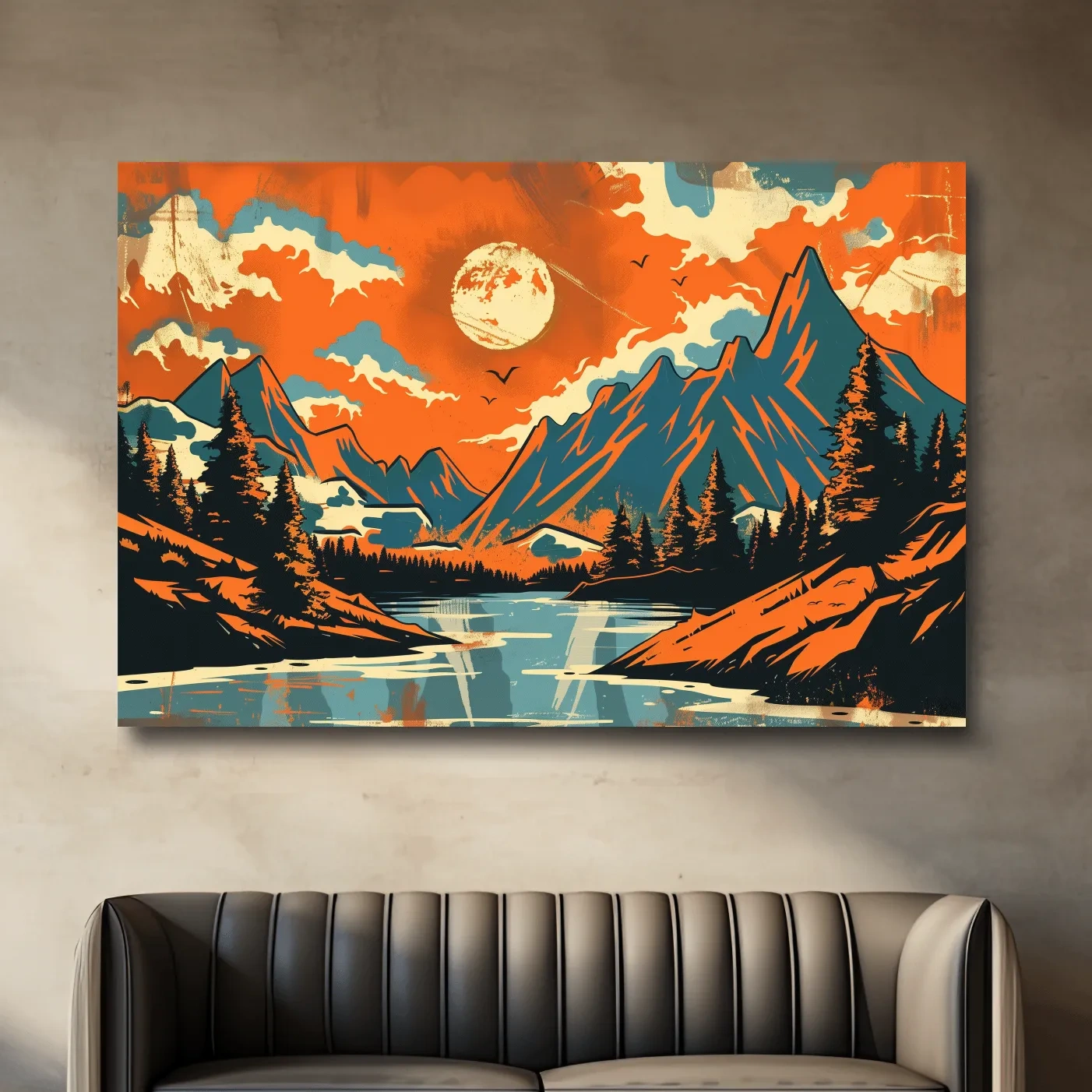 Alpine mountain illustration artwork, vector retro poster style