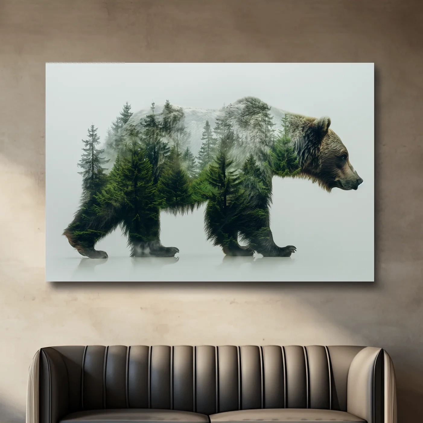 Grizzly bear artwork, double exposure forest art