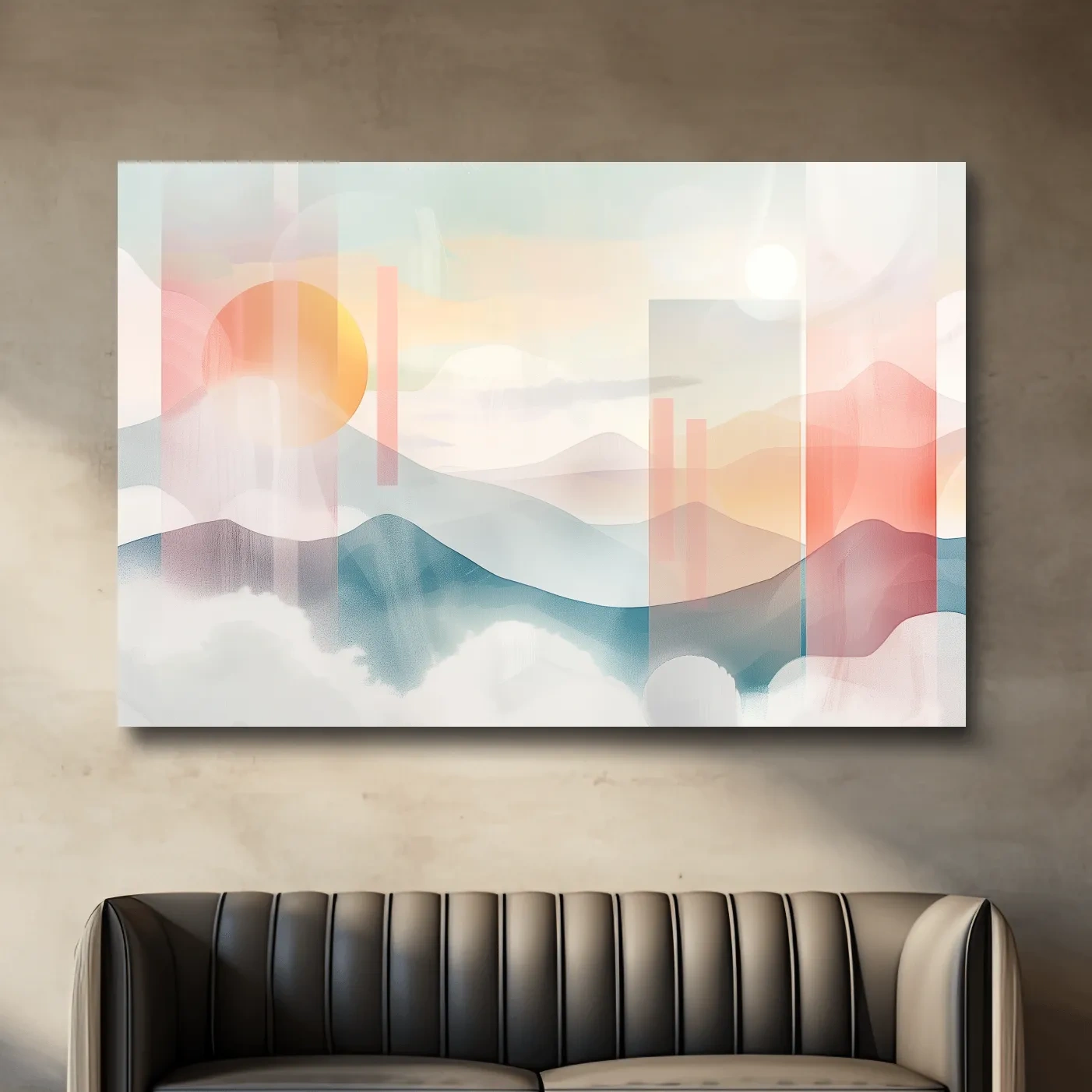 Mountains at sunset, soft pastel watercolor painting wall art