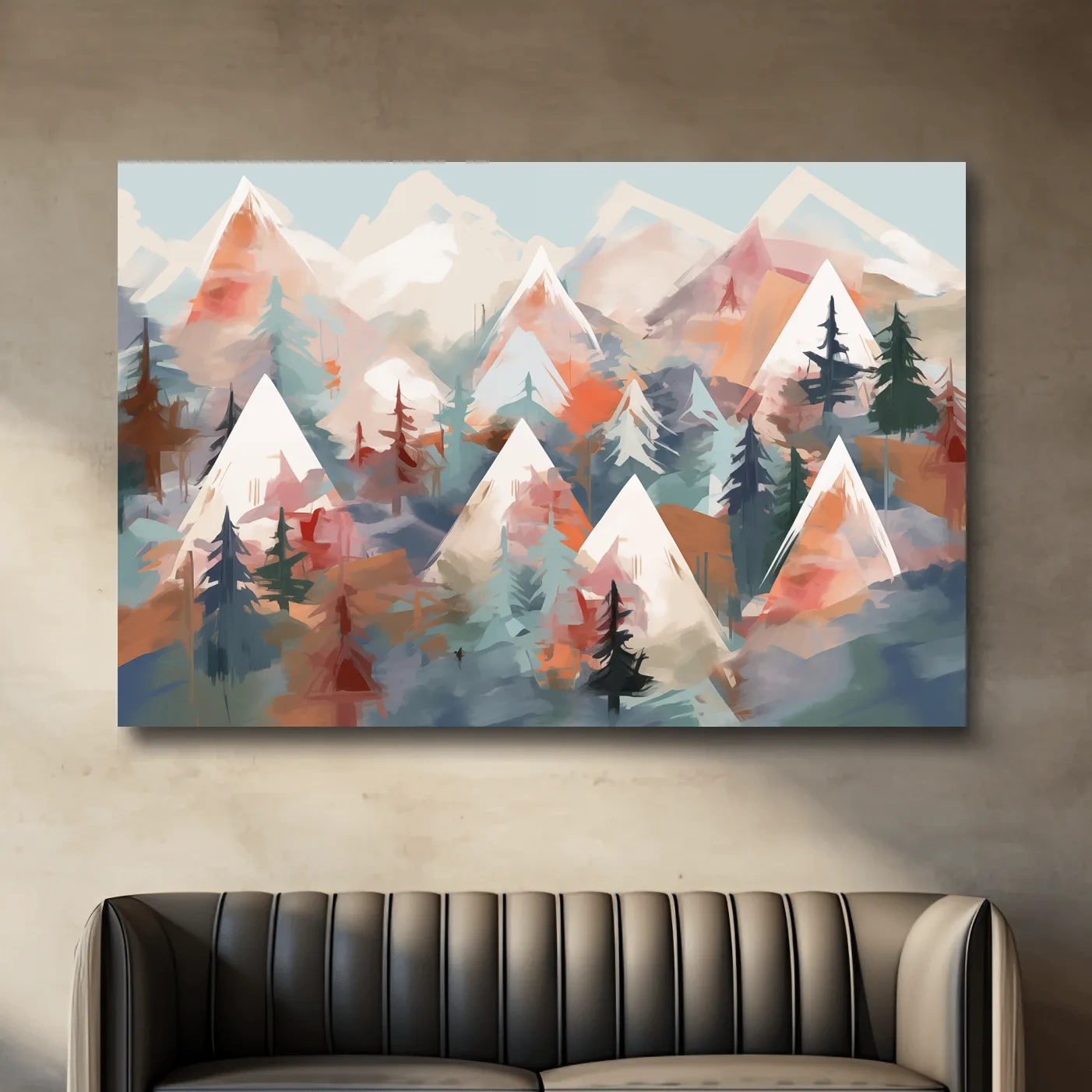 Abstract Alpine Peaks And Pine Forest - Pastel Watercolor Mountain Landscape Wall Art