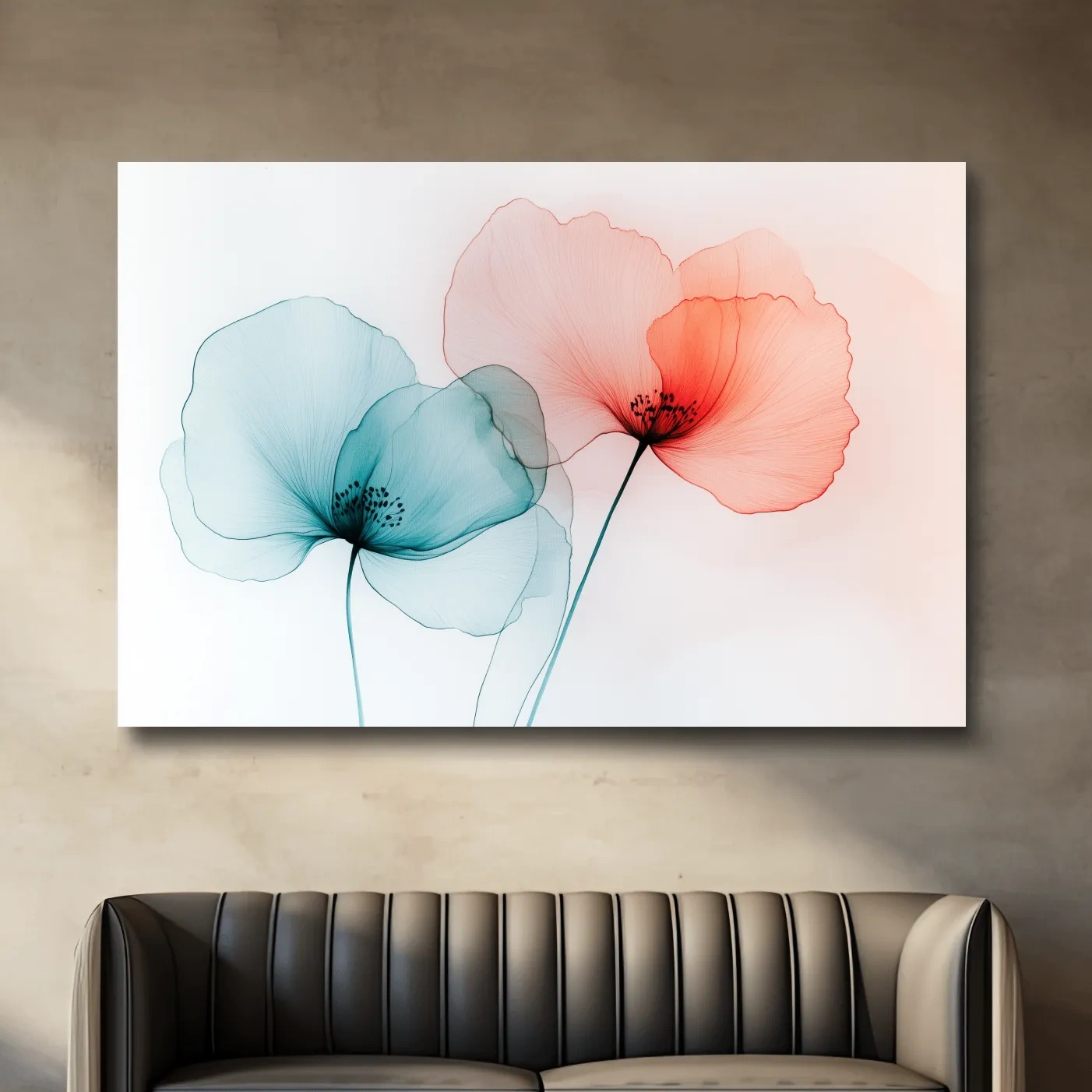 Poppy flower wall art, abstract watercolour print