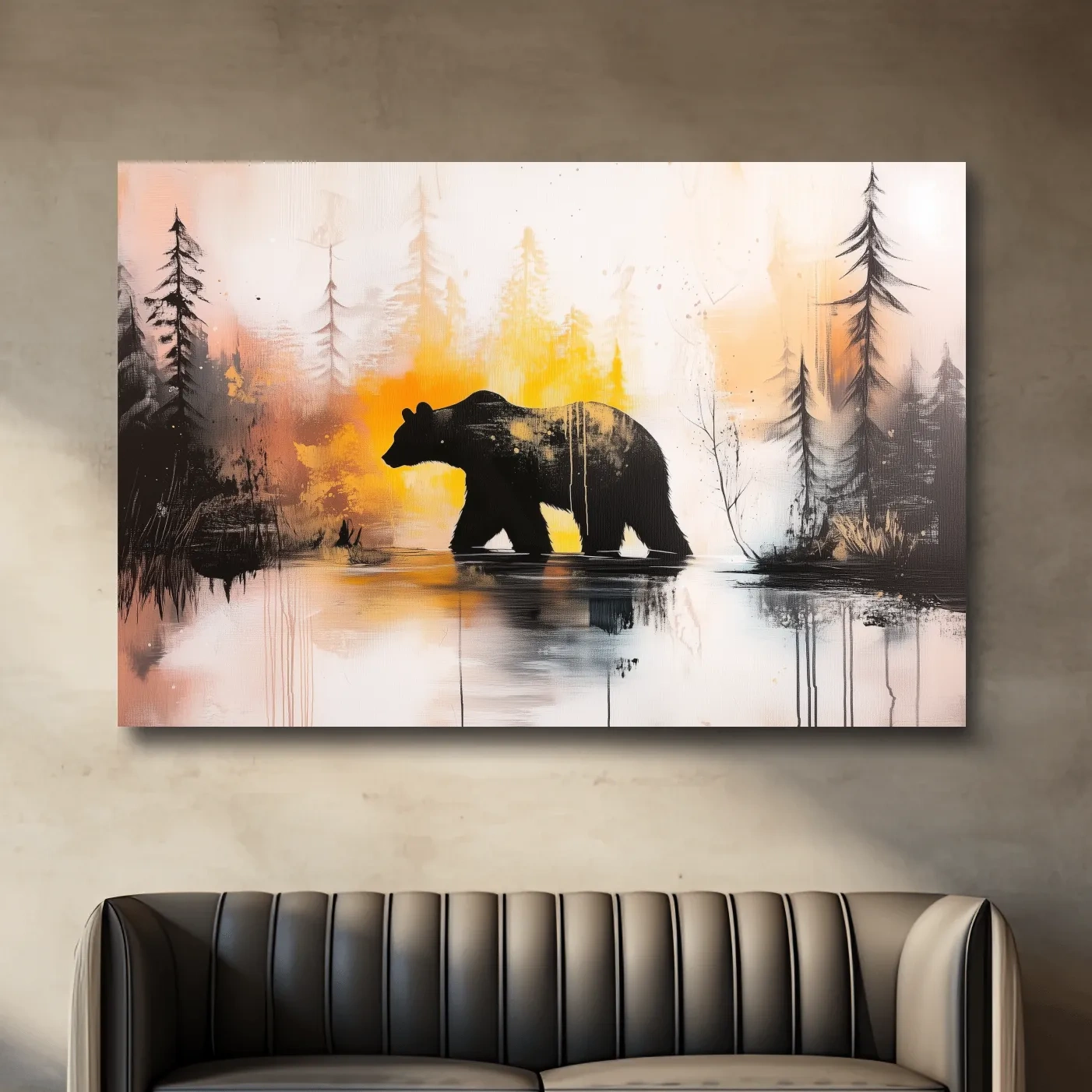Abstract textured painting, colorful grizzly bear artwork