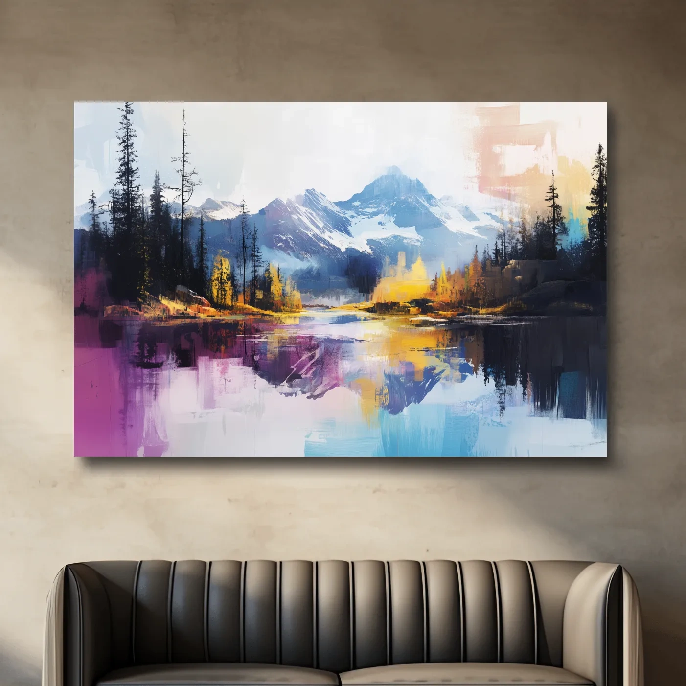 Vibrant colorful mountain wall art, abstract painting