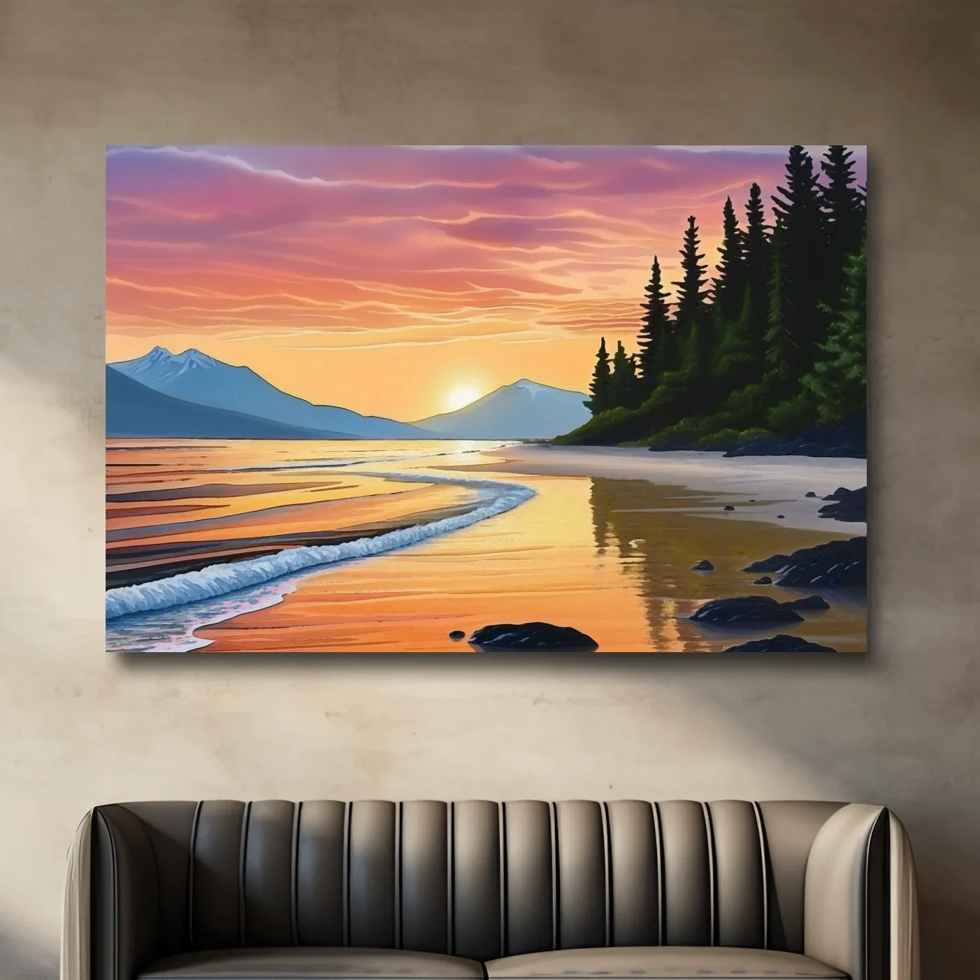 Pacific Northwest artwork, sunset over the beach painting
