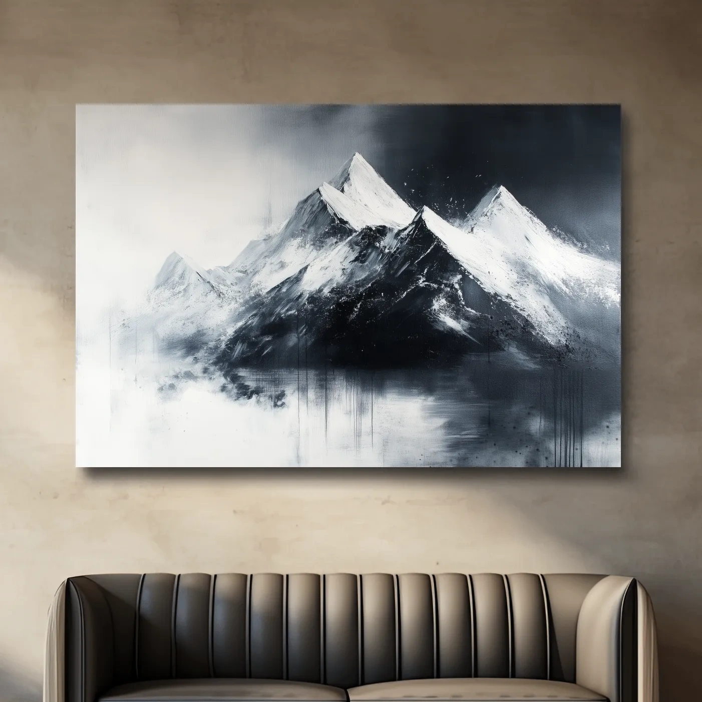 Modern wall art mountain painting, black and white glacier