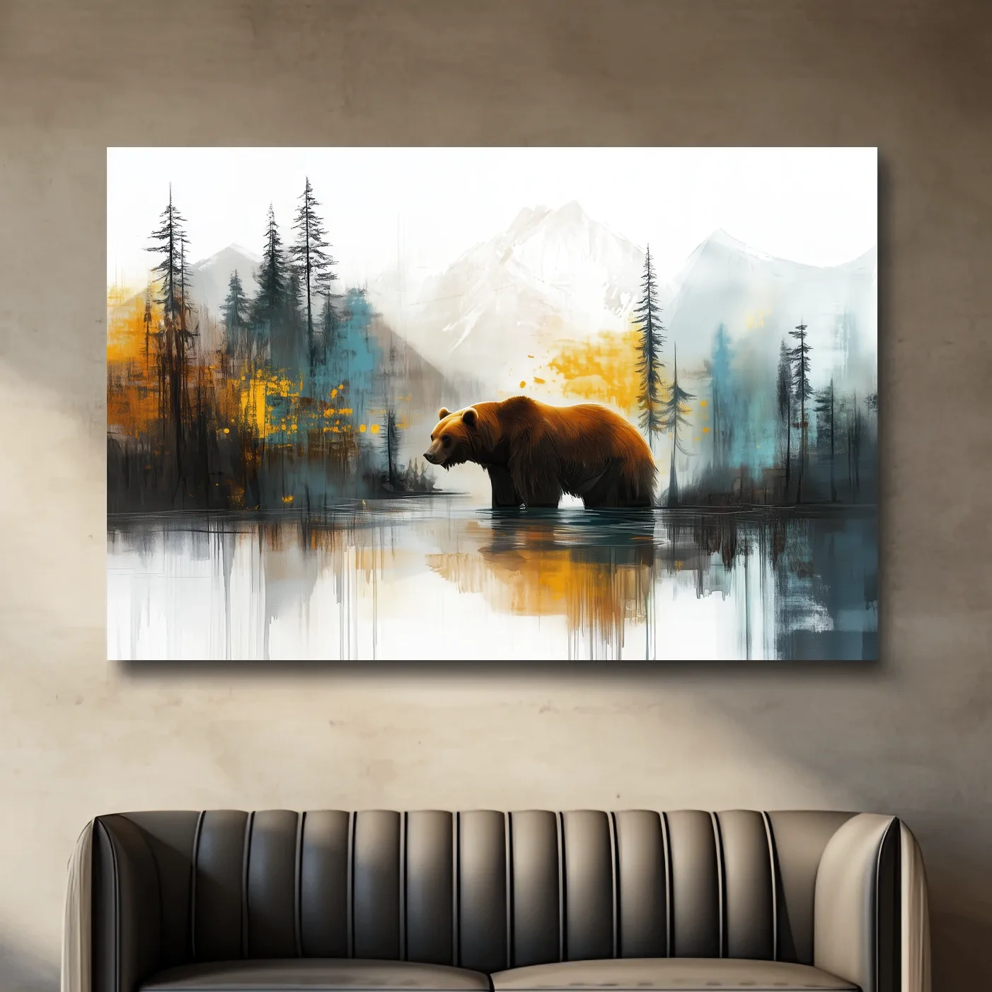 Grizzly bear textured wall art, colorful abstract painting artwork